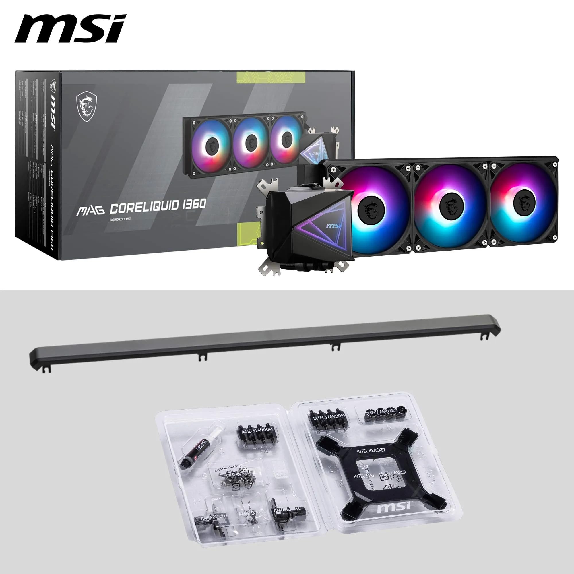 MSI MAG CORELIQUID I360 – Dissipatore a liquido AIO per CPU, piastra in rame maggiorata, water block a doppia camera, radiatore a flusso diviso, ventole LDB ARGB, compatibile con Mystic Light