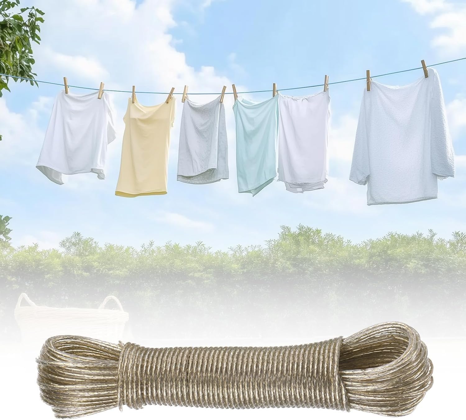 Tiusixsy Filo per Stendere il Bucato da Esterno 30 m, Filo Stendibiancheria per Esterno, Corde per Stendere i Panni, 4 mm Extra Forte, resistente alla ruggine e alla corrosione, adatto per uso esterno