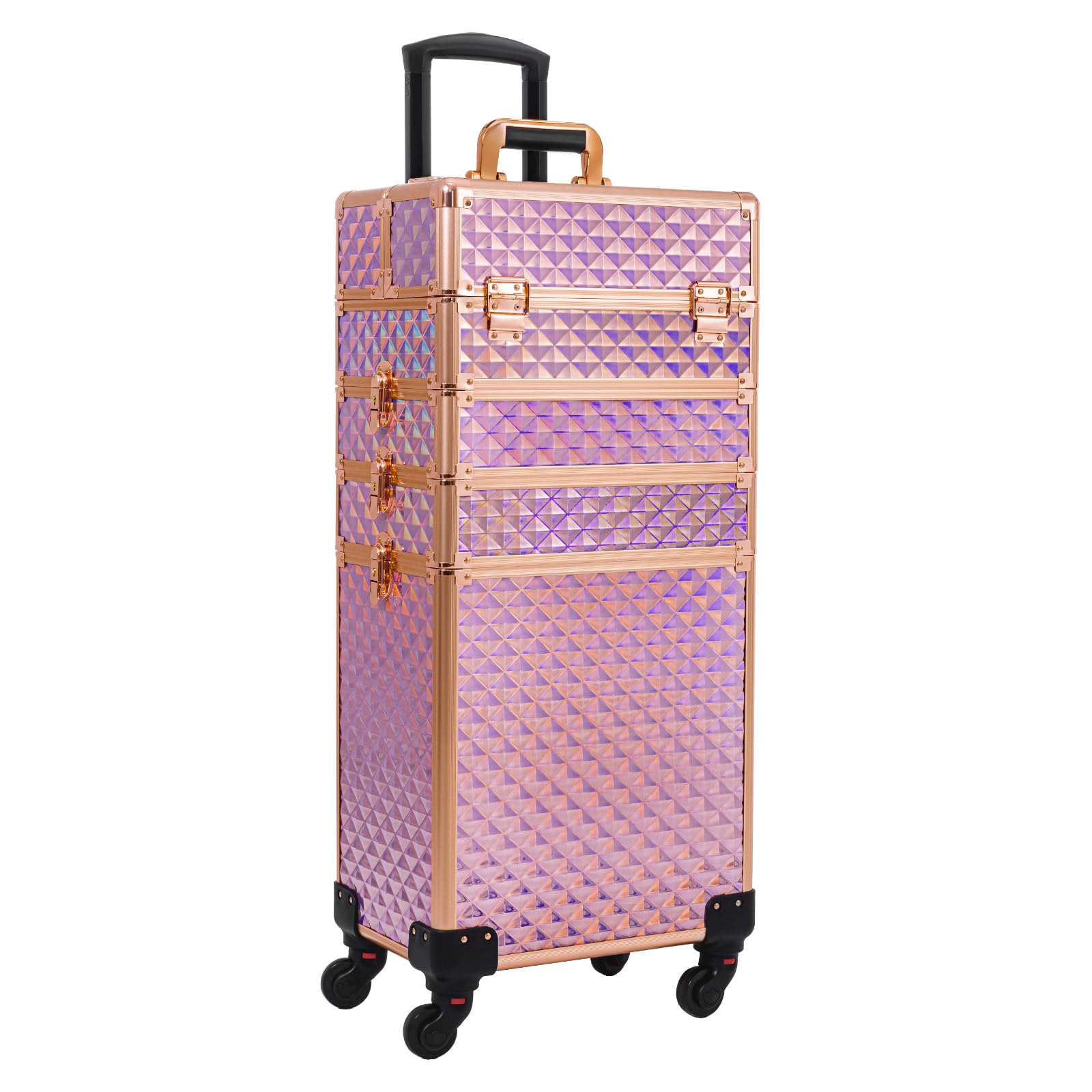 Rolling Makeup Train Case Large Storage Cosmetic Trolley 4 in 1 Large Capacity Trolley Makeup Travel Case with Key Swivel Wheels Salon Barber Case Traveling Cart Trunk, Pink