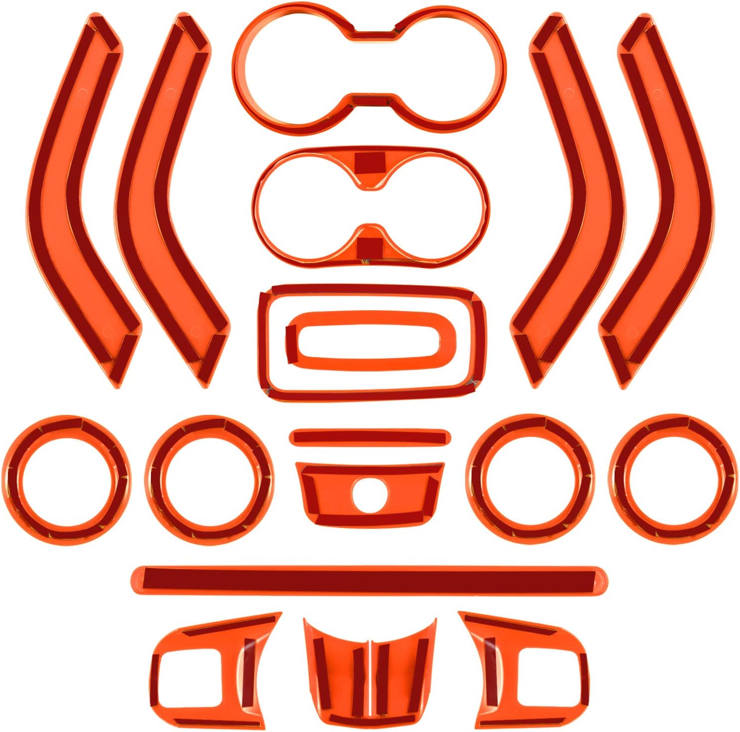 Sunluway 18 PCS Full Set Interior Decoration Trim Kit - Steering Wheel & Center Console Trim, Gear Shift Knobs Frame & Air Outlet Cover Fit for Jeep Wrangler JK JKU 2011-2018 2&4 Door (Orange)