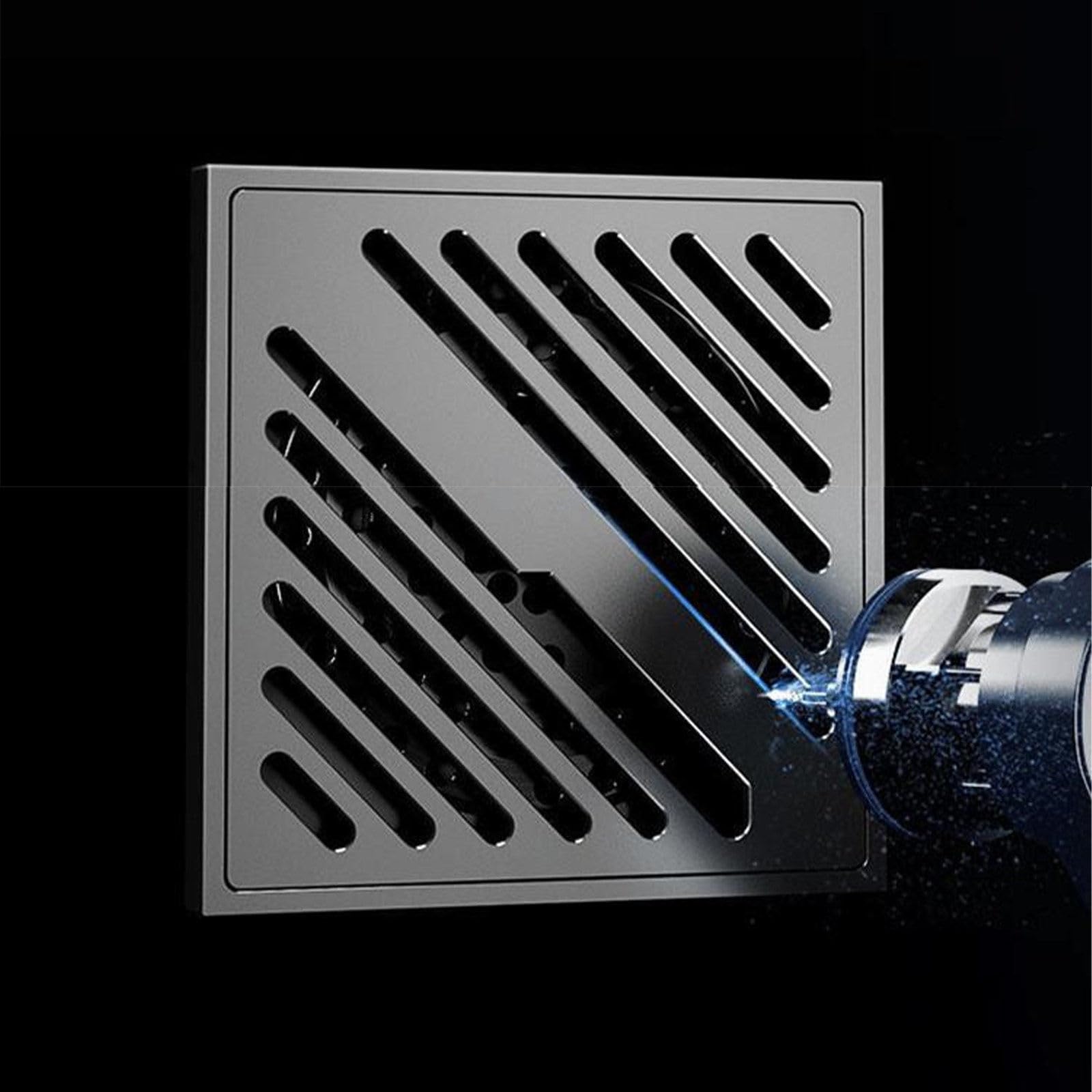 Desague Ducha Acero Inoxidable Desagüe de Suelo Gris Pistola Sumidero Ducha Rayas Diagonales Piso Desagüe Ducha 100 * 100mm Canal de Ducha Moderno y Sencillo para Baño Cocina Aseo