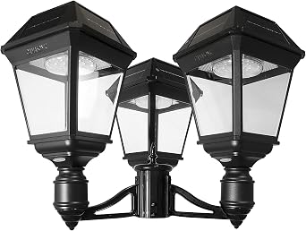 Gama Sonic Imperial III Solar Post Light, Cast Aluminum and Beveled Lens, Outdoor Triple Solar Lamp, 900 Lumens Output, Dual Warm/Bright Color, 3" Fitter, Black, 97KF30