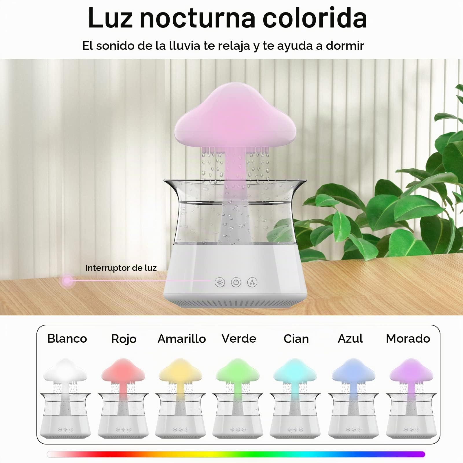 MINGPINHUIUS Humidificador de Nubes de Lluvia para dormitorios y Espacios Grandes, difusor de Aceite en Forma de Hongo con Luces LED en 7 Colores, Puede usarse como luz Nocturna (con Control Remoto)