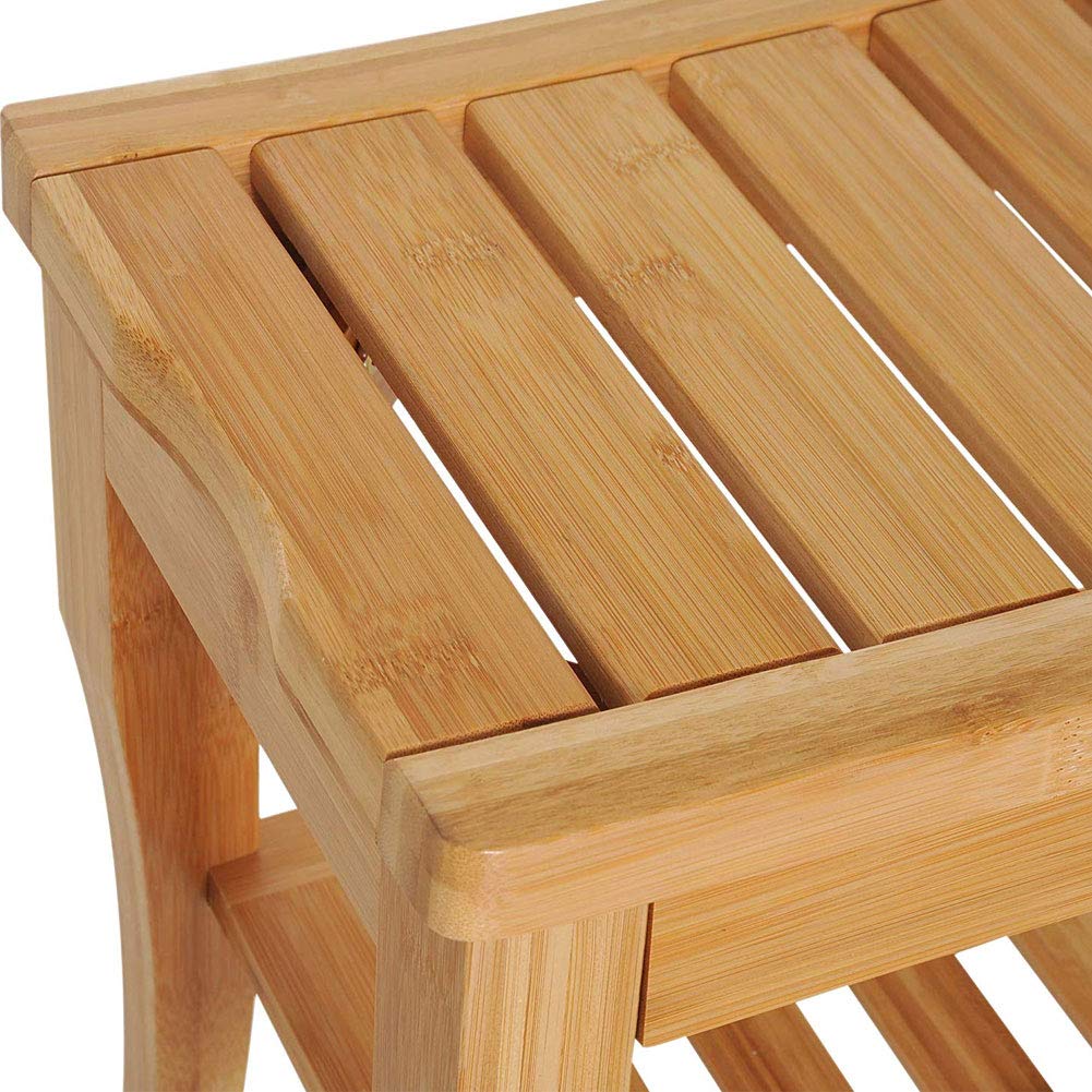 BAKAJI Sgabello da Bagno in bambu con Panca Ripiano Portaoggetti Panchina Casa Colore bamboo Naturale Dimensione 47,5 x 26 x 44,5 cm (Rettangolare)