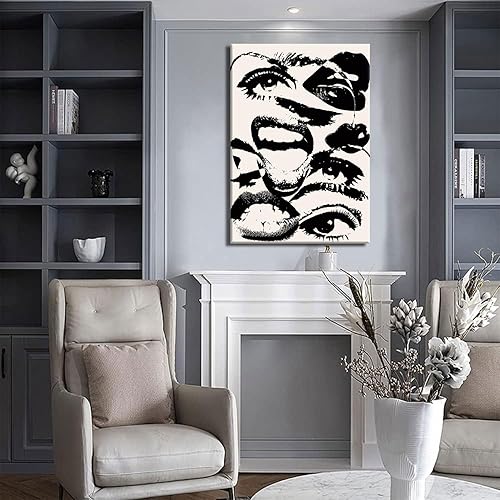 Miniatura 5 de Arte de pared retro en blanco y negro de los años 70, impresiones abstractas hippies y peculiares, póster estético funky de ojos y bocas, arte de