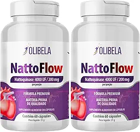 Nattokinase 4000UF 60 Cápsulas 200mg | NatoquinaseApoia um Sistema Cardioavascular Saudável e o Fluxo Sanguíneo. Produto Vegano & 100% Natural | Olibela Suplementos (2 Potes)