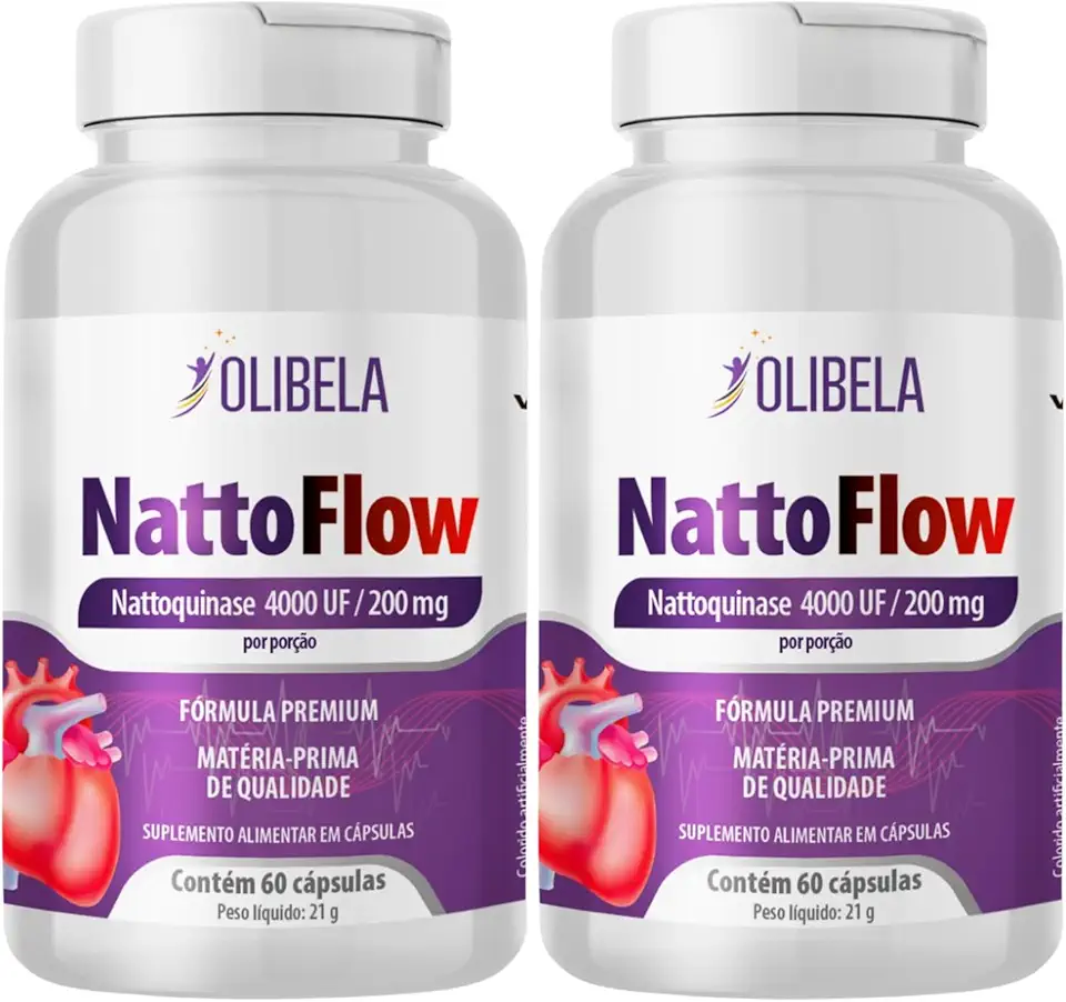 Nattokinase 4000UF 60 Cápsulas 200mg | NatoquinaseApoia um Sistema Cardioavascular Saudável e o Fluxo Sanguíneo. Produto Vegano & 100% Natural | Olibela Suplementos (2 Potes)
