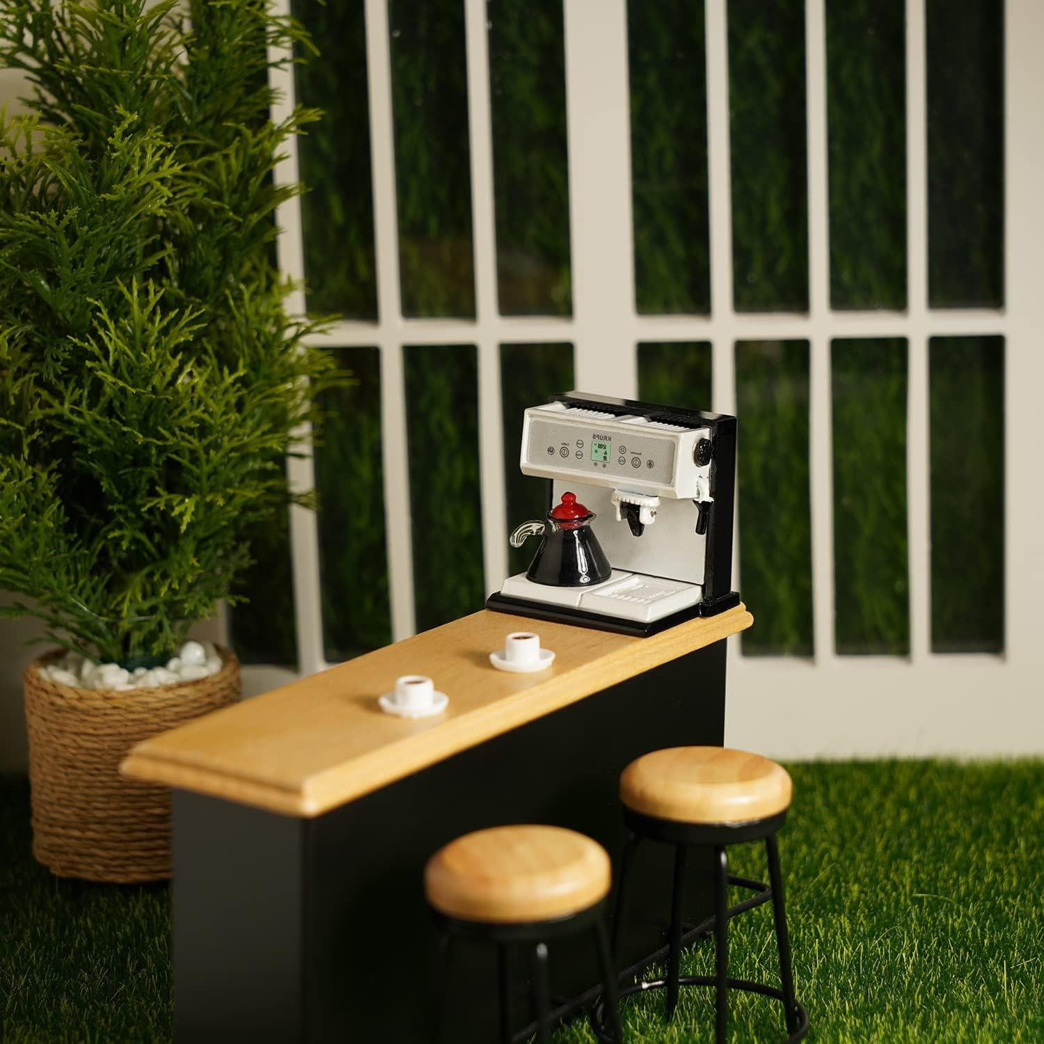 Miniature Coffee Maker with Pot & 2 Cups Sets 1:12 Dollhouse Accessories Coffee Machine Artificial House Decoration Mini Room Scence Decor (Black Maker) image 3