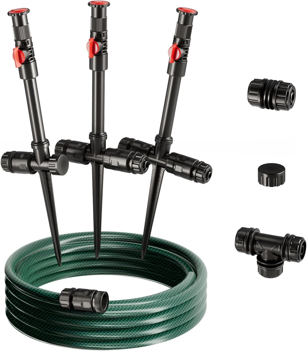 Flexible Sprinkler System, Above Ground DIY Irrigation Kit, Multi-Adjustable Lawn Sprinkler Set, Ideal for Plant and Flower Bed Watering, 30ft Garden Hose Included