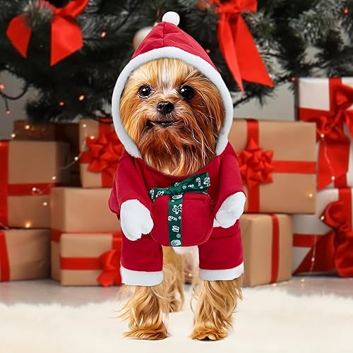 Miniatura 18 de NACOCO - Disfraz de Navidad para mascotas, traje de Papá Noel con gorro para perro, sudaderas con capucha, disfraz para gato de Navidad (Rojo, M)