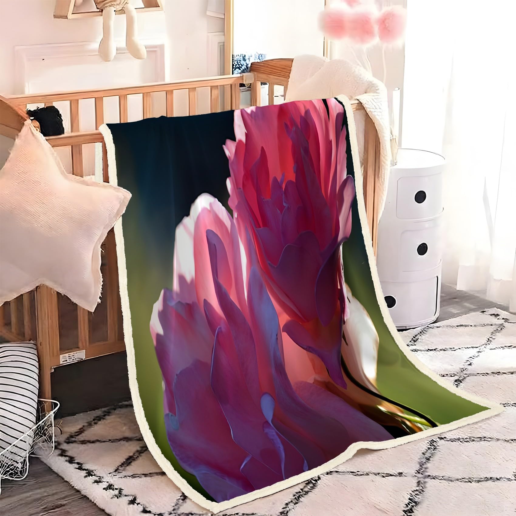 Rosa Rose Fleecedecke 130x150 cm – Extra dick & kuschelweich, Flowers Flauschige Decke für Einzelbett, Sofa & Wohnzimmer, Überwurf