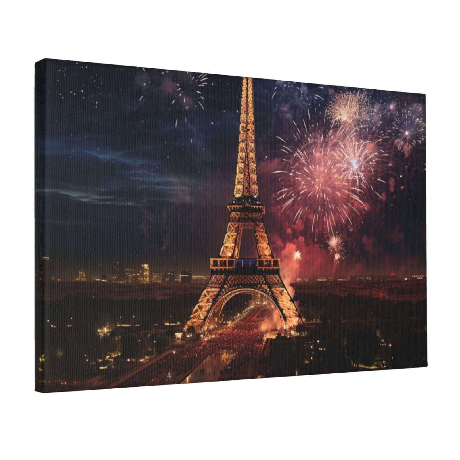 Canvas Wall Art for Living Room Wall Decor 12"x18" Modern Artwork Painting Pictures Hanging Canvas Prints Eiffel Tower Fireworks Aesthetic Wall Art for Bedroom Bathroom Office Wallart Decor