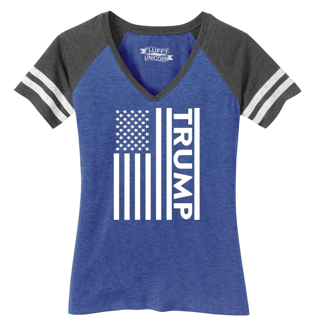 Comical Shirt Ladies Trump American Flag Game V-Neck Tee