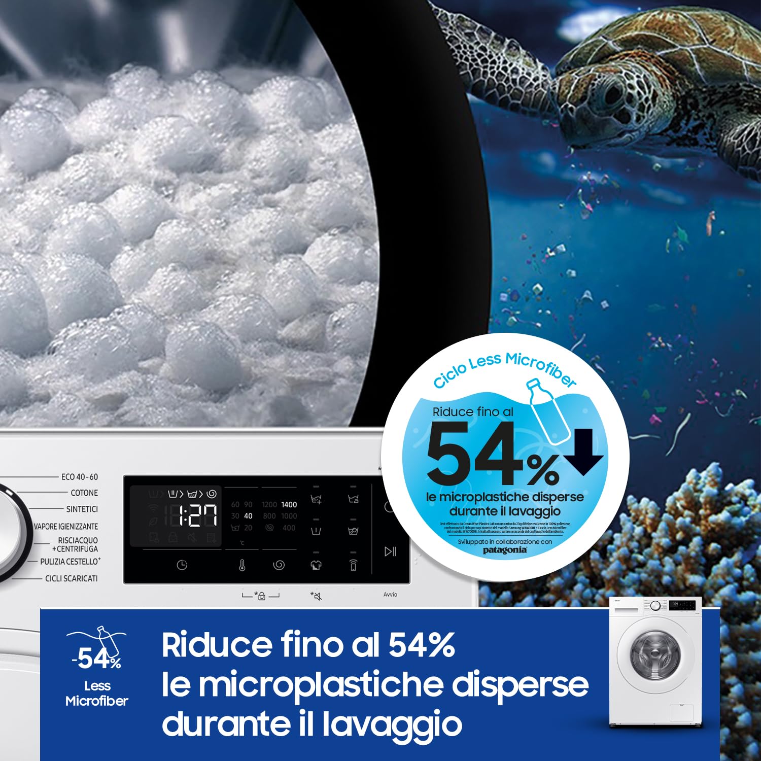 Samsung Lavatrice Crystal Clean Wifi WW11DG5B25TE/ET Libera installazione, 11 Kg, 1400 RPM, Ecobubble, Vapore, Carica Frontale, 60l x 85h x 55p cm