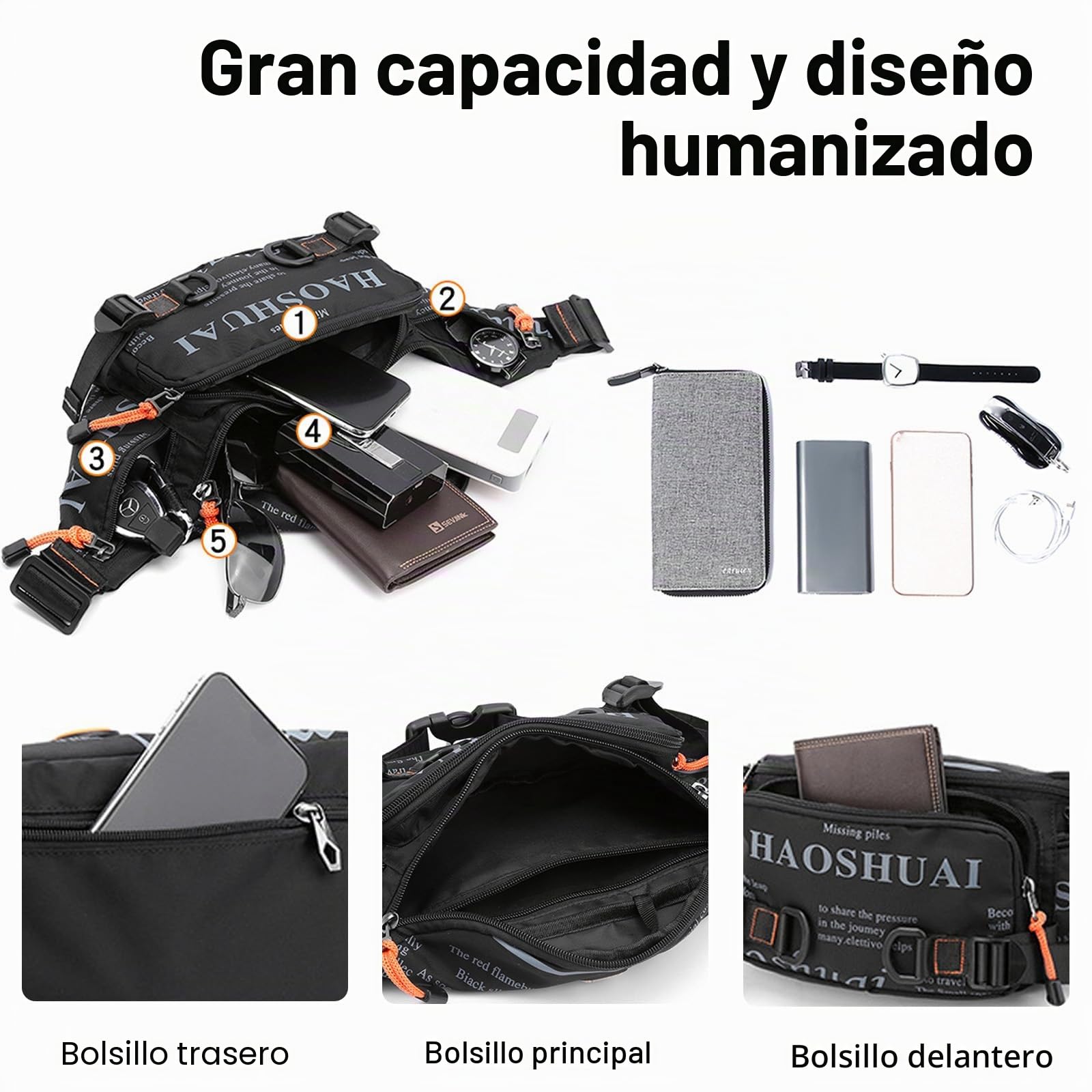 FANDARE Moda Deportivo Riñonera Bolsa Bandolera Mochila Cruzada Hombre Bolso de Cintura Bolso Cruzado Hombre Mujer Bolsa de Pecho Crossbody Sling Bag para Viajes Ciclismo Senderismo