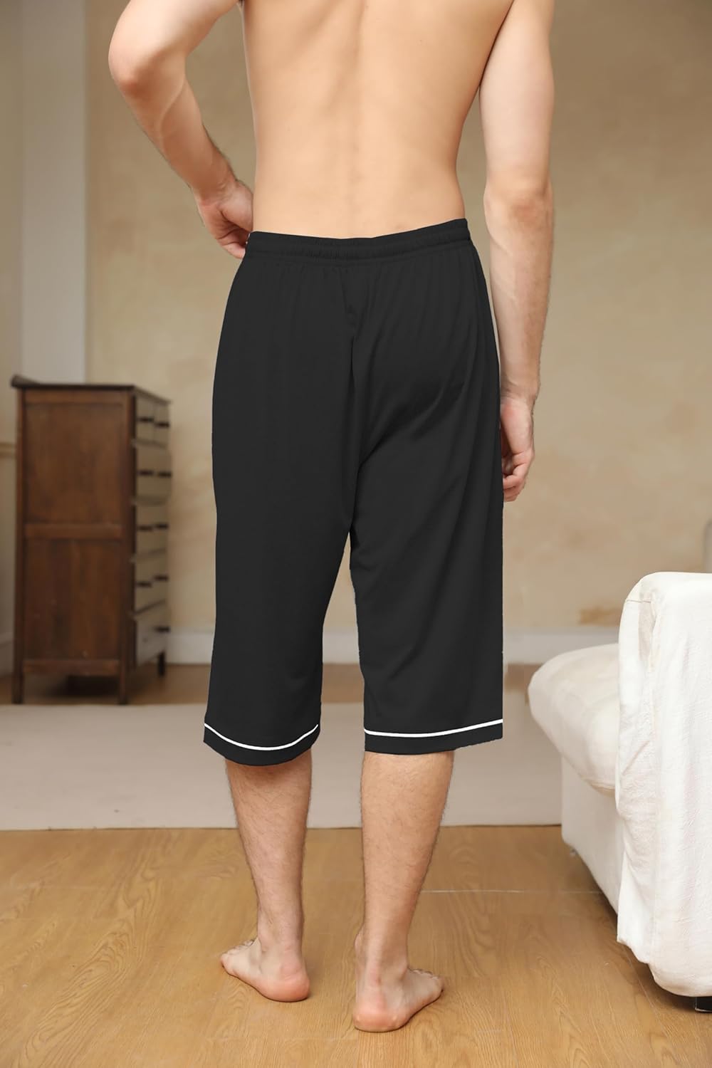 Cromoncent Men's Capri Pajama Pants Comfy Lounge Pj Bottoms Soft Casual Sleep Drawstring Pants with Pockets, S-2XL - Image 5