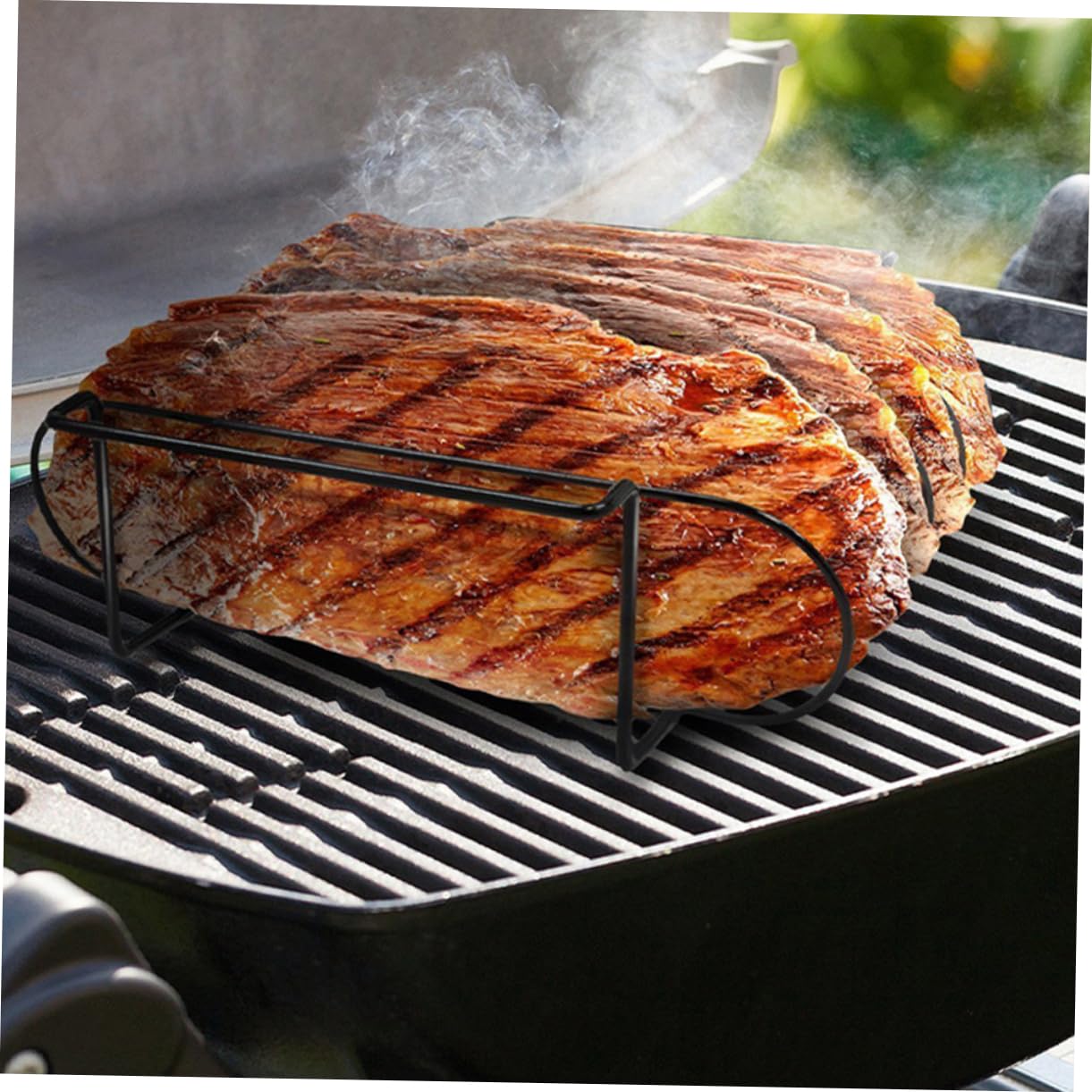 BESPORTBLE Supporto per Arrosto in Acciaio Inox Nero, Griglia Portatile Compatta e Resistente per Carne e Manzo, per Barbecue in Giardino o Campeggio