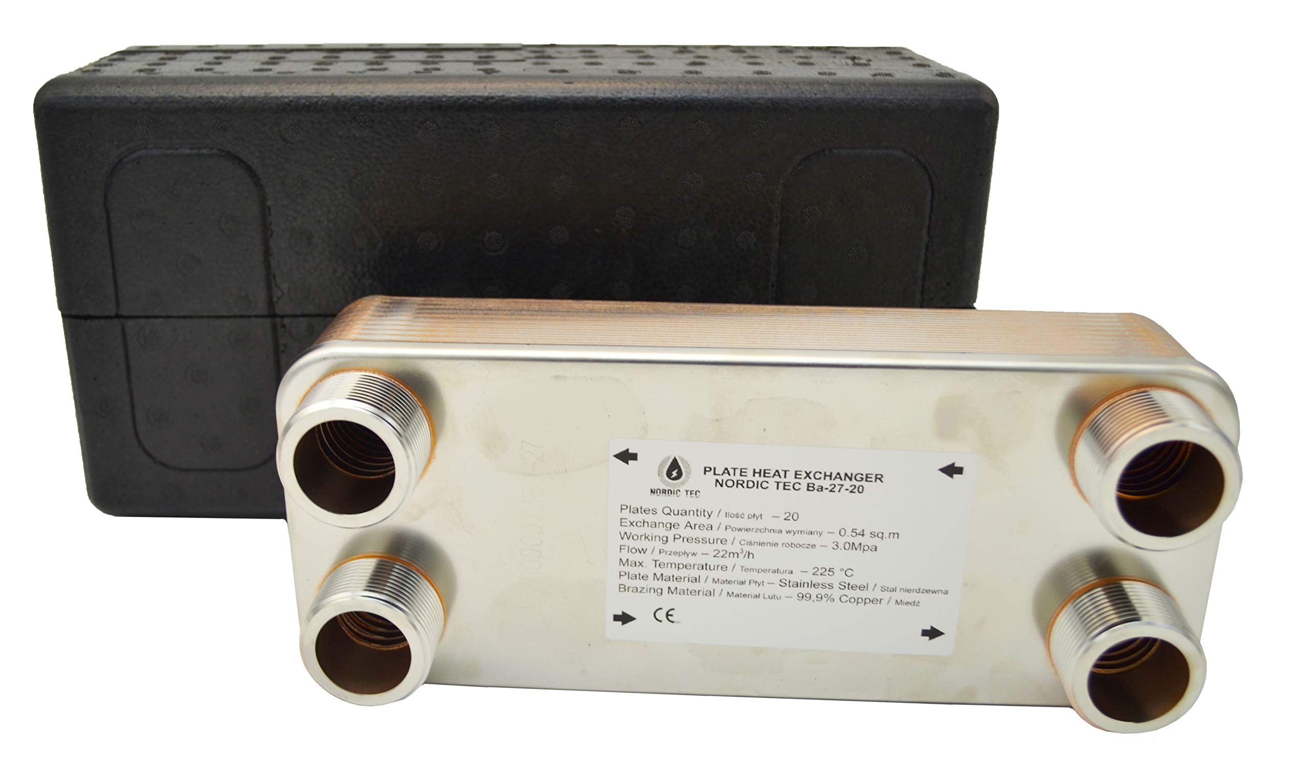Intercambiador de calor de acero inoxidable Nordic Tec Ba-27-20 20 placas 125 kW 1 1/4 pulgadas (intercambiador de calor con aislamiento)