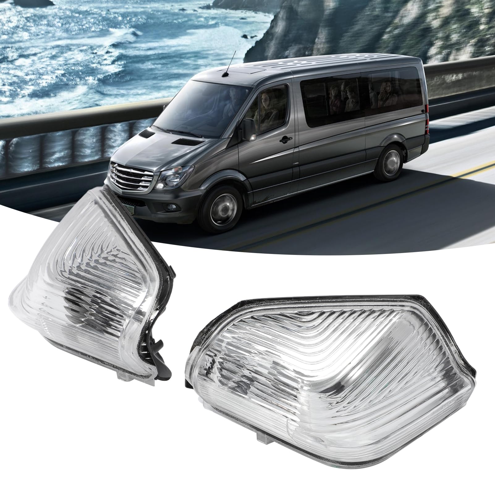 Specchietto retrovisore Indicatore Lampada Lente Specchietto retrovisore Luce di segnalazione Set per Mercedes Sprinter V-W Crafter 2006-2017 A0018228920 2E0953049A A0018229020 2E0953050A