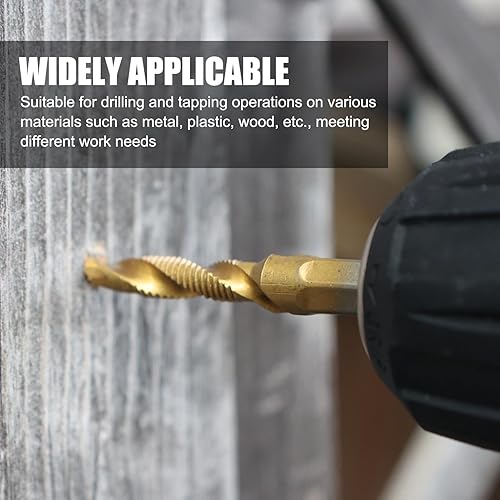 Miniatura 3 de Juego de 6 brocas avellanadas HSS, combinación de taladro y broca de grifo con revestimiento de titanio, puntas hexagonales en espiral, tamaños