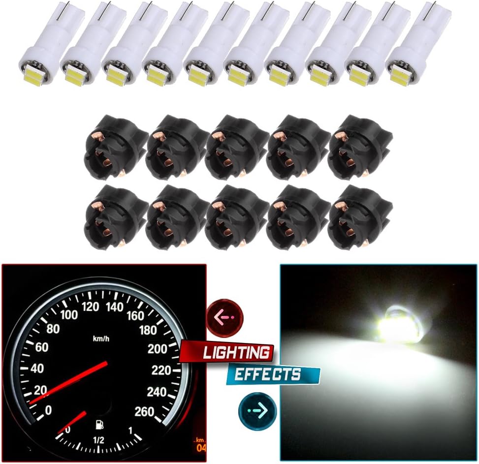 cciyu 10 Pack 2-2835-SMD T5 Instrument Cluster Indicator Led Bulbs White Light w/Twist Lock Replacement fit for 1997-2012 Honda CR-V
