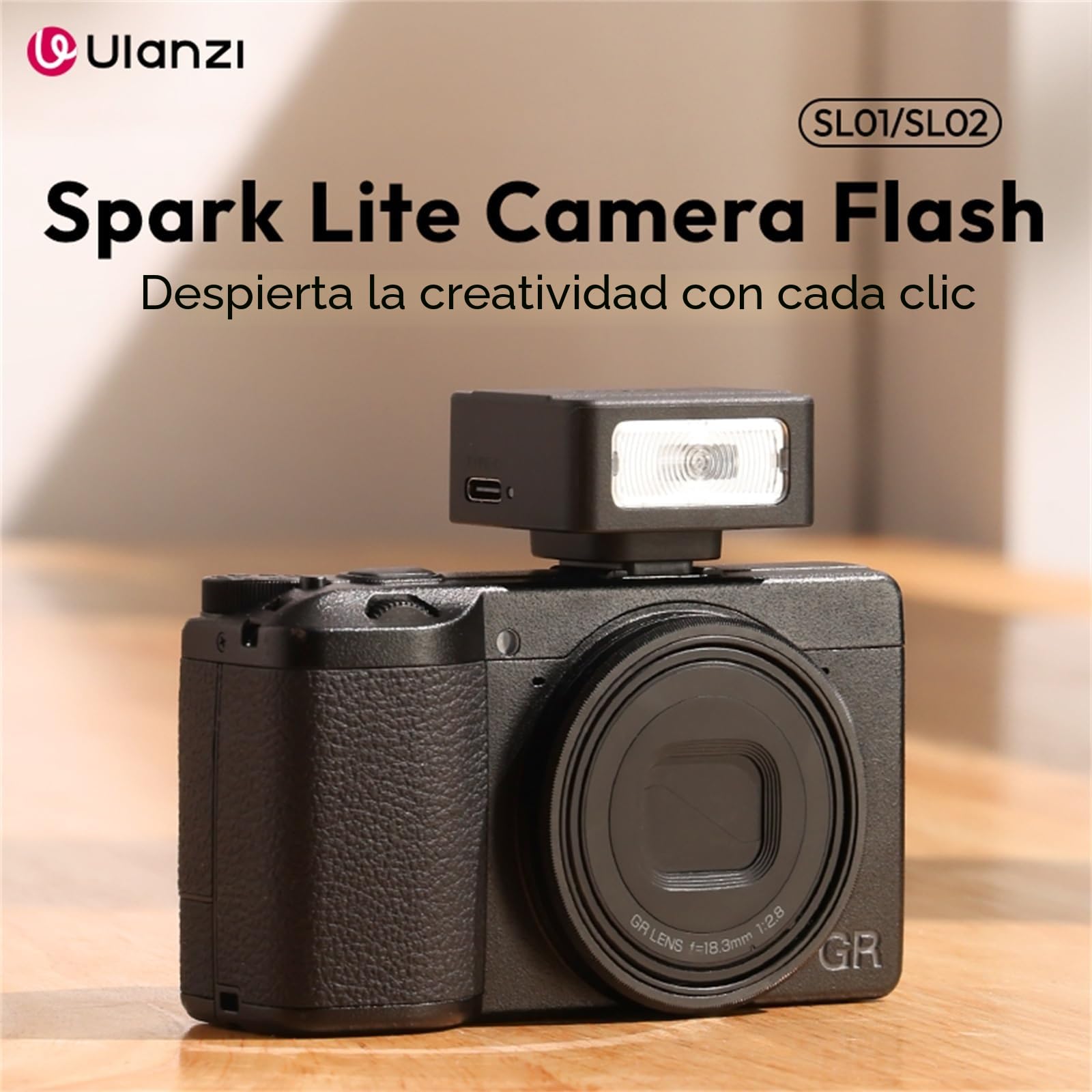 ULANZI SL01 Mini Flash de Cámara, GN8 6500K, Speedlite Manual, 4 Niveles de Potencia (1/8~1/1), Compatible con Nikon, Sony, Fujifilm, Panasonic, Diseño Compacto y Portátil, Carga Rápida Type-C