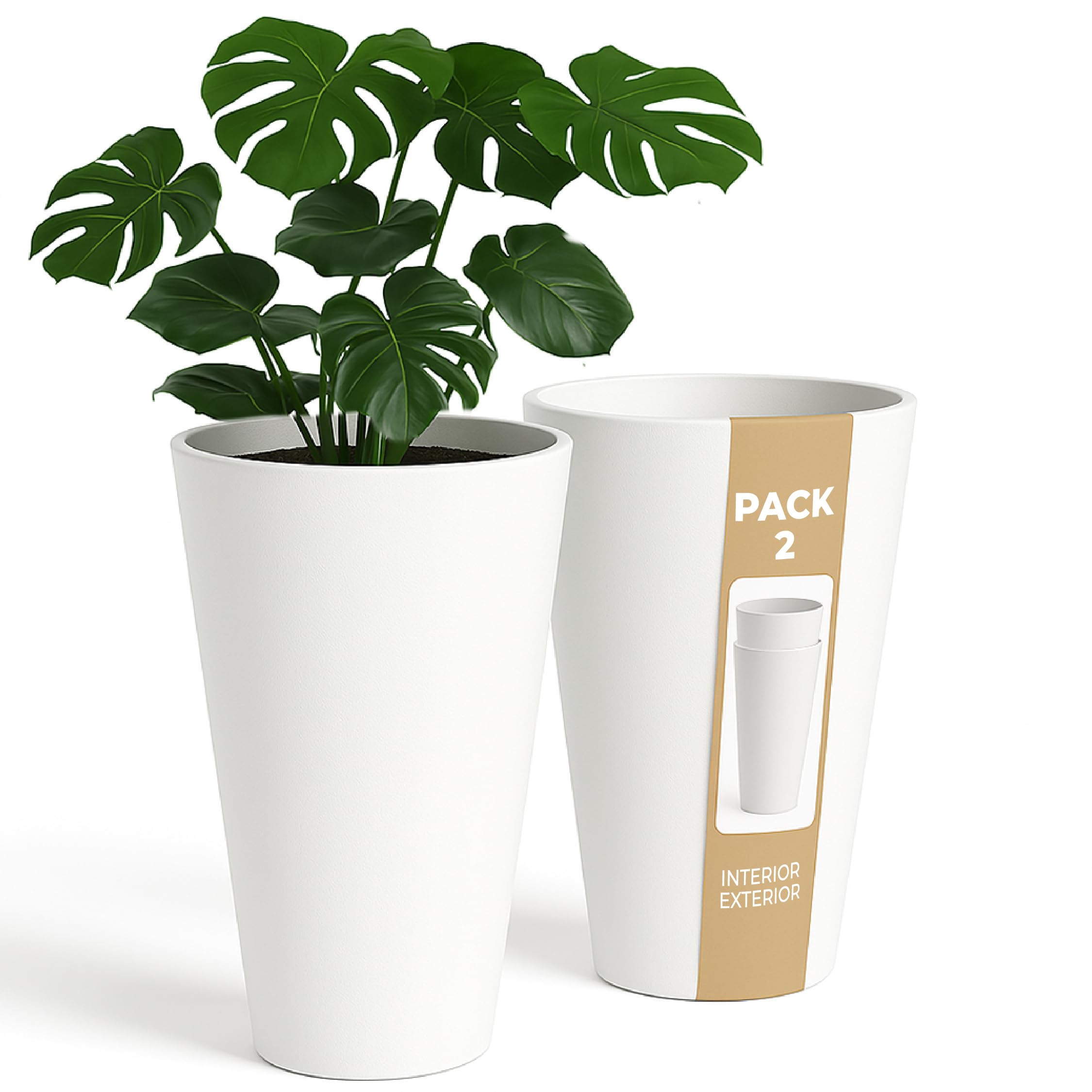 Hohe Blumentpfe fr den Auenbereich. Grosse 30 cm Tpfe fr Zimmerpflanzen  2 Stck Groe Hohe Plastikpflanztpfe bertopf aus kunsstoff fr Blumen  Hohe Tpfe fr Innen (Packung 2 Einfarbig Wei): Amazon.de: Garten