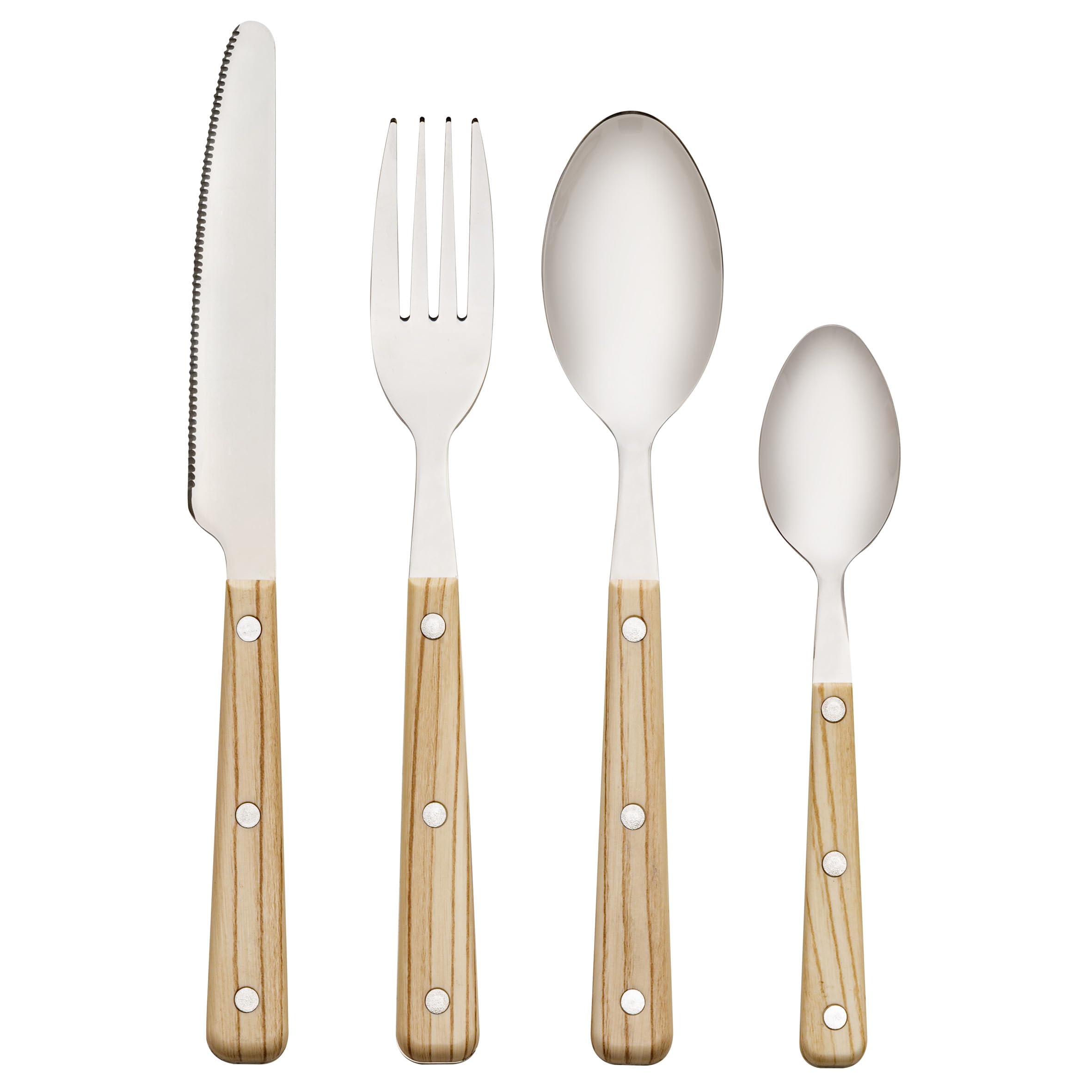 Baroni Home Juego de Cubiertos de Acero Inoxidable de 24 piezas con Mango de Madera de Resina para 6 Personas, Aptos para Lavavajillas, Tenedor, Cuchillo, Cuchara, Cucharilla, Cuchara de Postre