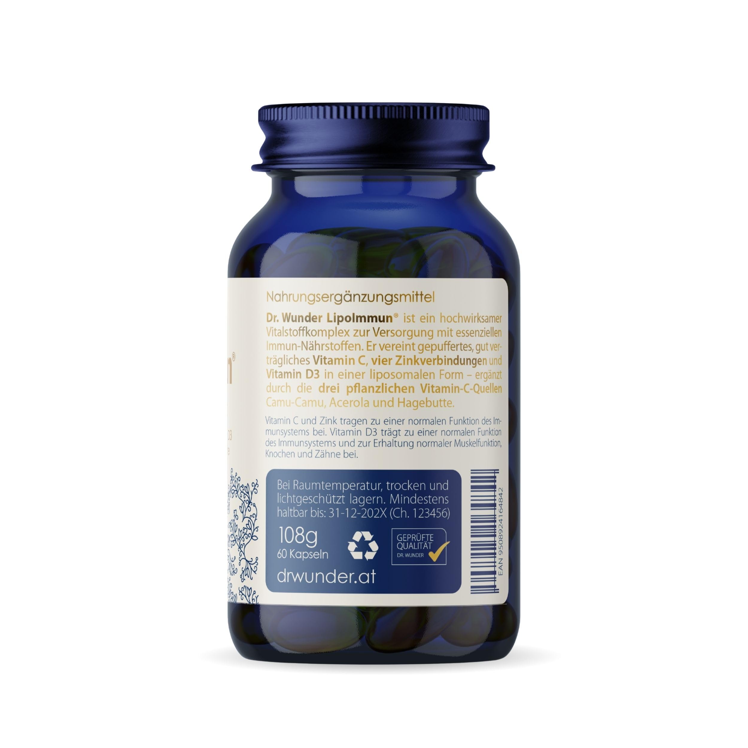 Dr. Wunder LipoImmun – 60 liposomale Softkapseln: Vitamin C + Zink + D3 | echte liposomale Form – besonders verträglich & magenfreundlich | tägliche Immun-Basis | mit Camu-Camu, Acerola & Hagebutte