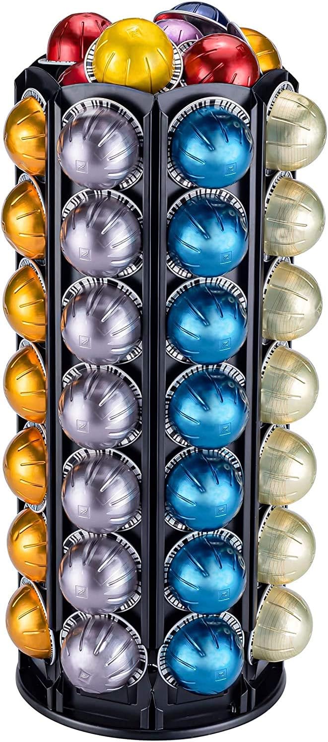 Bagoo Soporte para carrusel para cápsulas de café Nespresso Vertuoline rotación de 360 grados con almacenamiento adicional central Vertuo Cápsulas (56+)