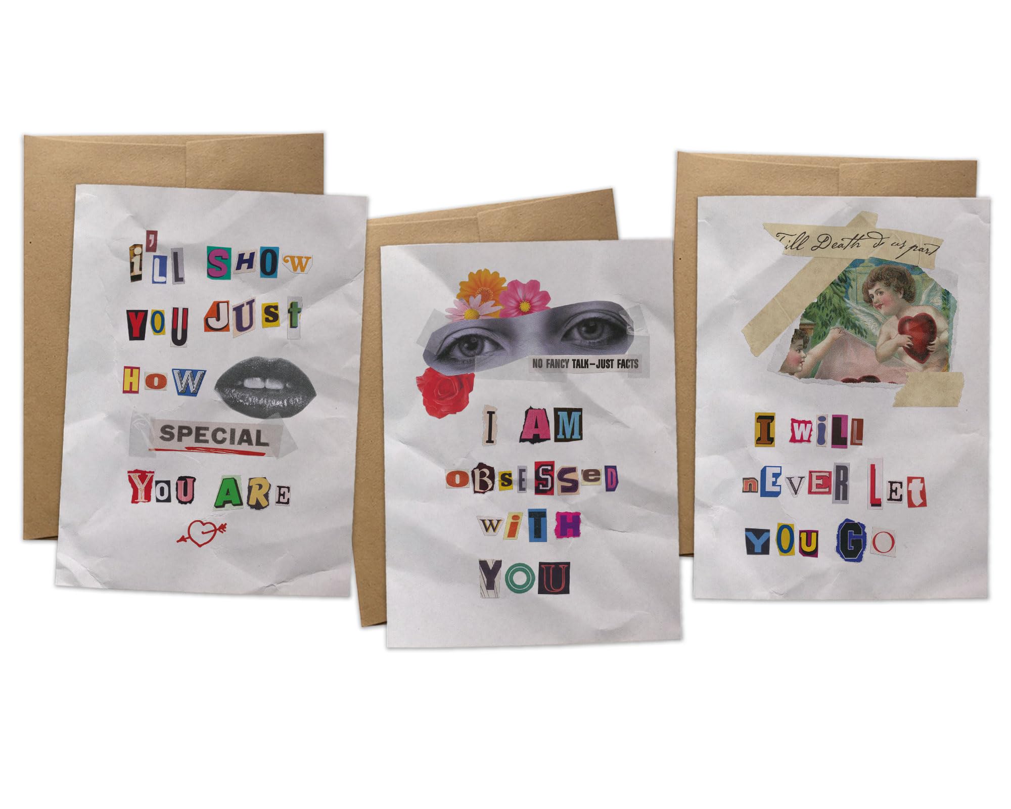 Obsessed with You Valentine's Day Cards Set - 3 Unique Ransom Note Style Valentine's Cards for Husband, Wife, Girlfriend, Fiance