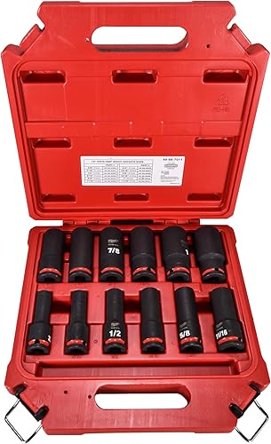 Miniatura 3 de Milwaukee 49-66-7011 Juego de dados de impacto de pozo profundo SAE de 12 piezas de 12 pulgada