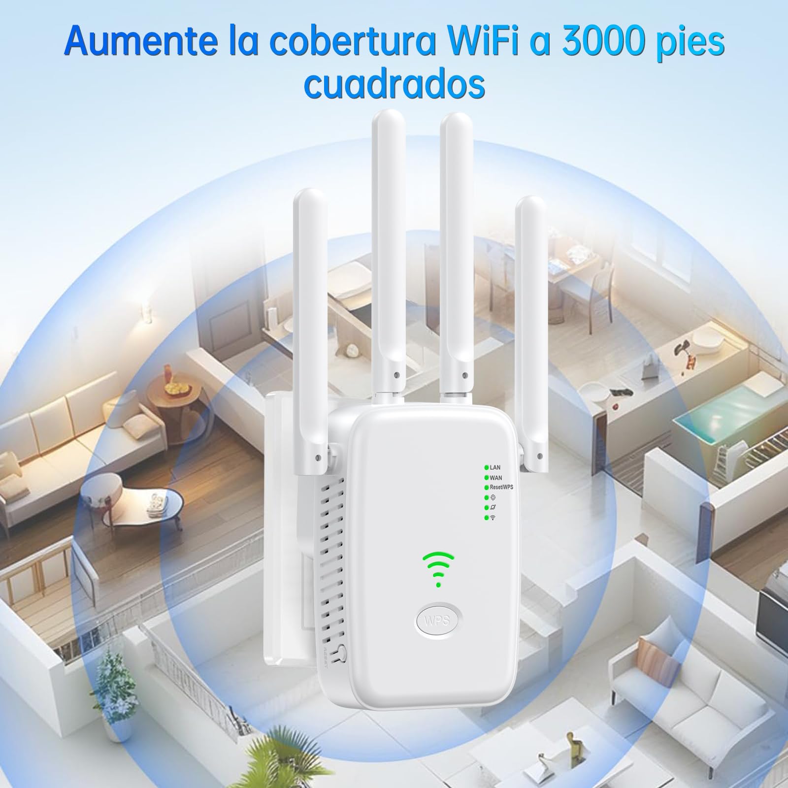 2026 Nuevo Repetidor WiFi, Amplificador Extensor WiFi con 2 Puertos ethernet, 4 Antenas, Modo Repetidor/Router/Ap, Extensor WiFi para Casa/Oficina, fácil instalación acción