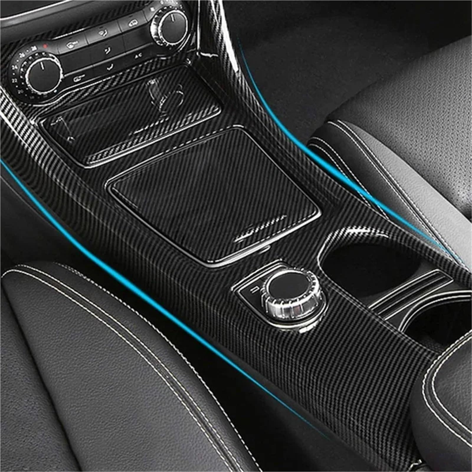 Folia na panel‌ Okleina skrzynia biegów‌ Osłona panelu uchwytu na kubek z wodą na konsolę środkową samochodu pasuje do Mercedesa GLA CLA Klasa A W176 2013-2018 LHD ABS Włókno węglowe