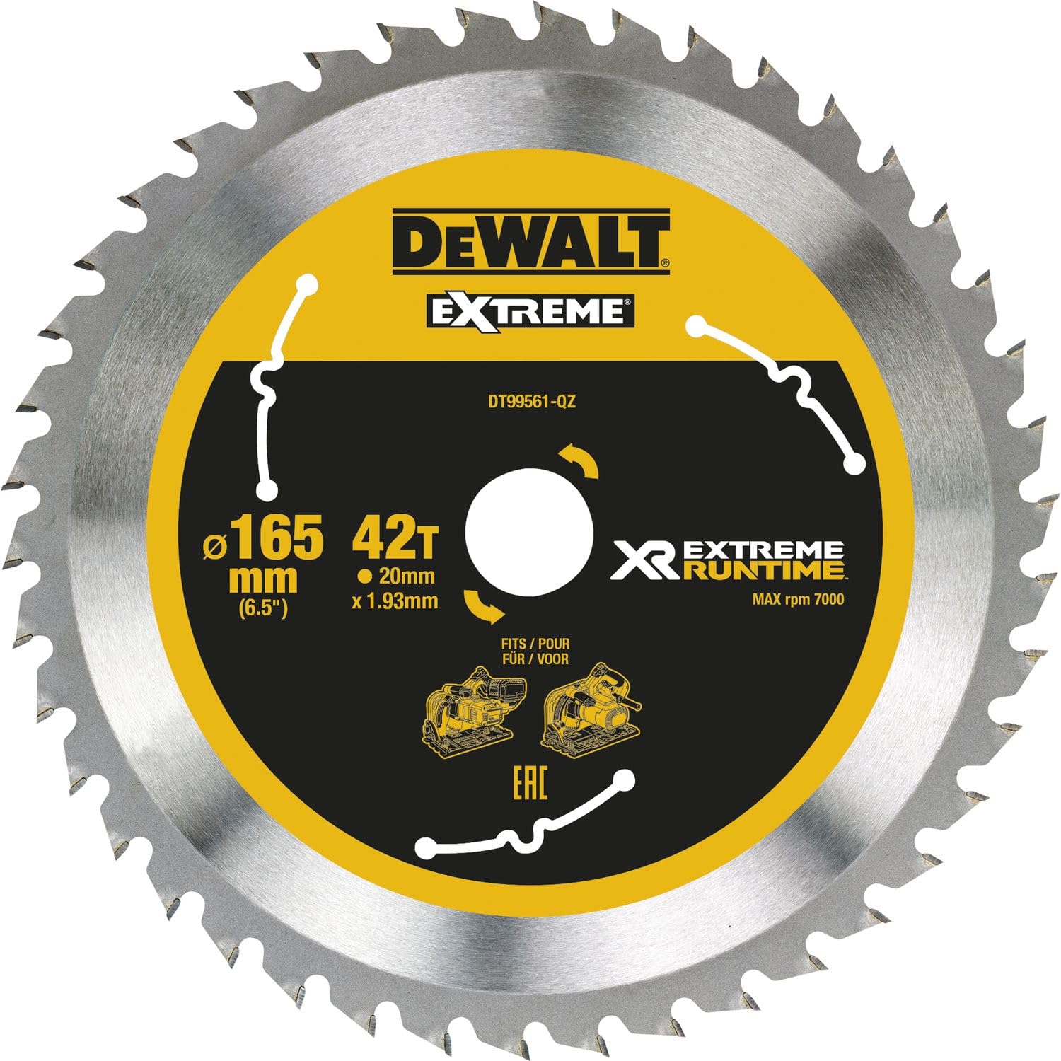 Dewalt Xr Extreme Runtime Circular Saege Blade Batteryâ Â€“Â 1Â X 165/20Â Mm Dt99561â 42Â Wz/Fz Qz