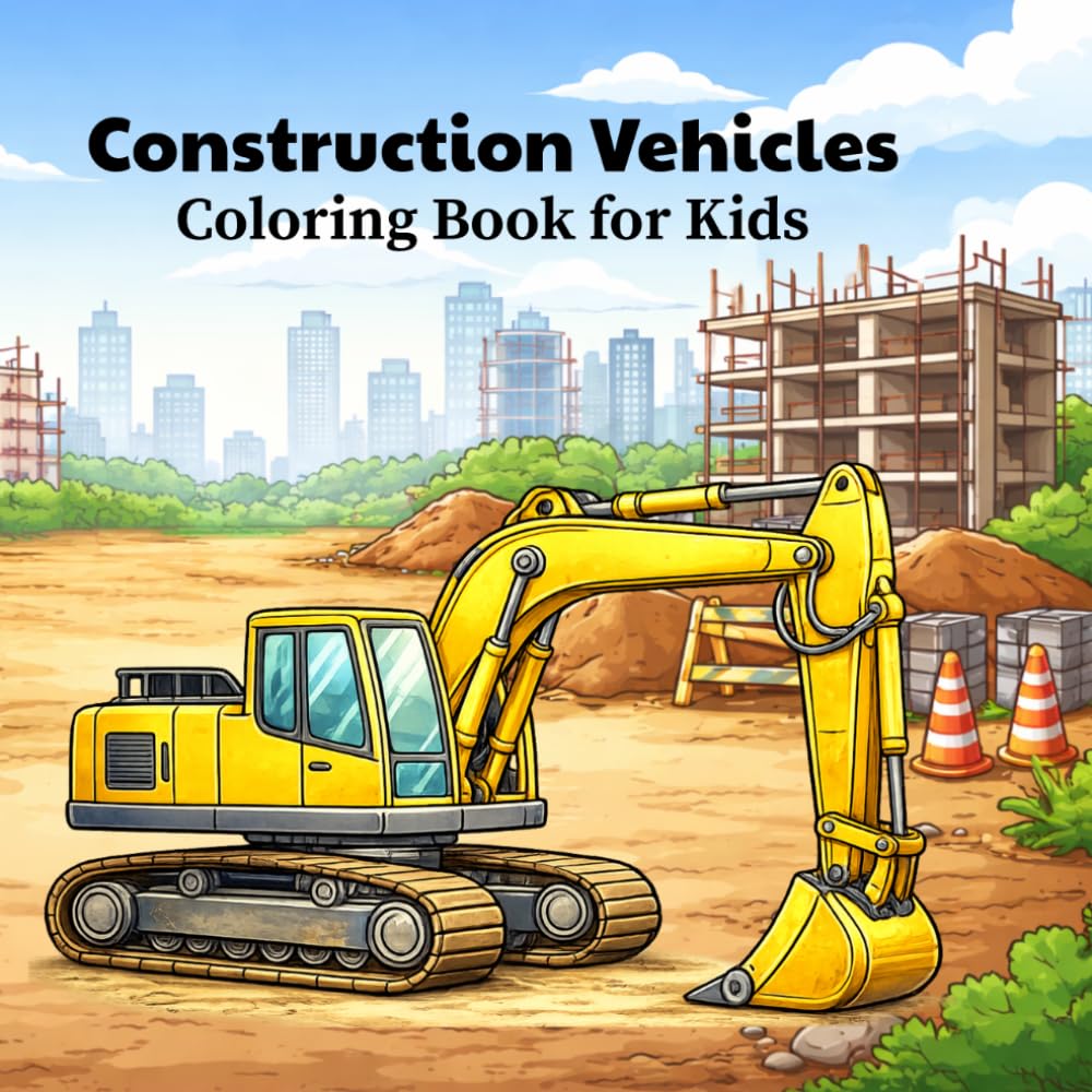 Big Construction Machines Coloring Book for Kids: Excavators, Dump Trucks, Cranes & More – Fun and Easy Coloring Pages for Boys Ages 3-8