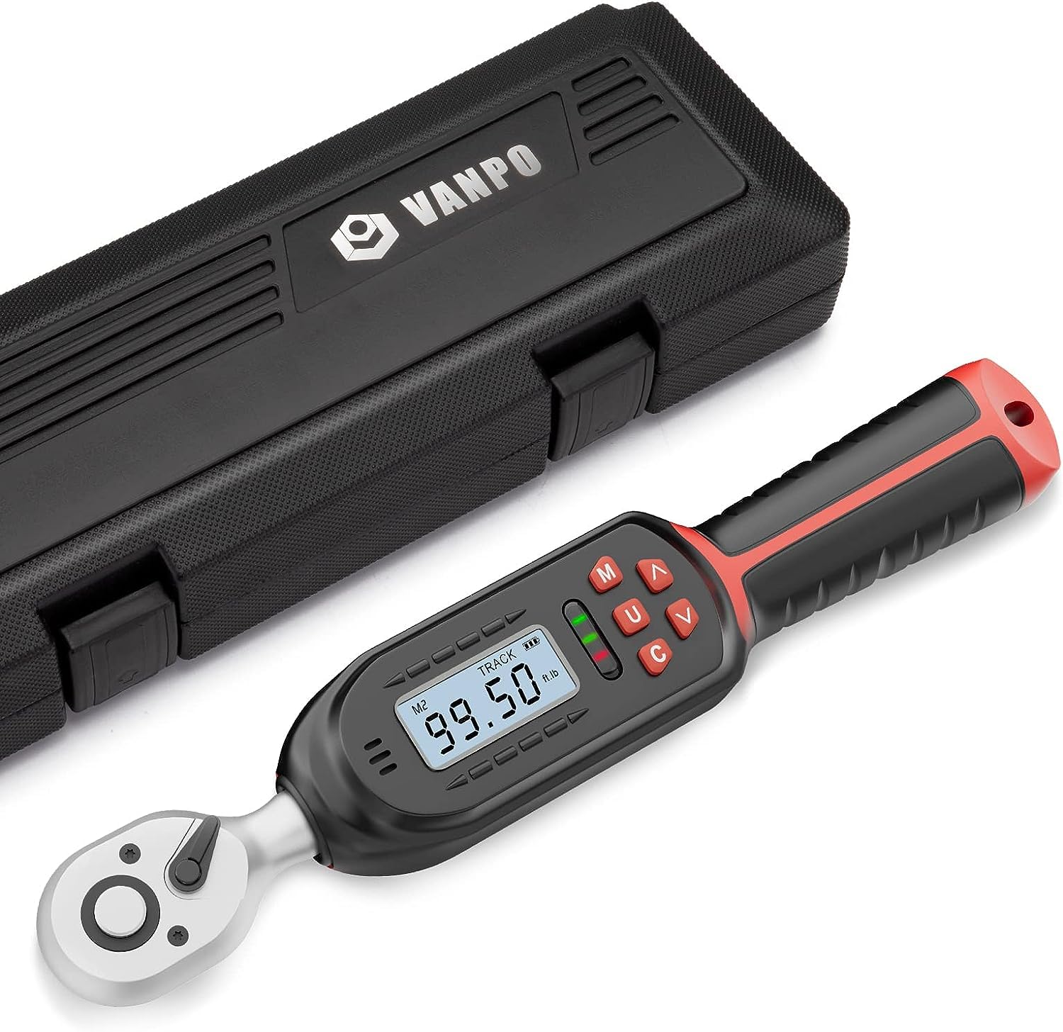 VANPO 3/8-Inch Drive Digital Torque Wrench, 5-99.5 Ft-lbs/6.8-135Nm, ±2% High Accuracy Electronic Torque Wrench with Preset Values, Buzzer and LED Notification for Bike, Motorcycles