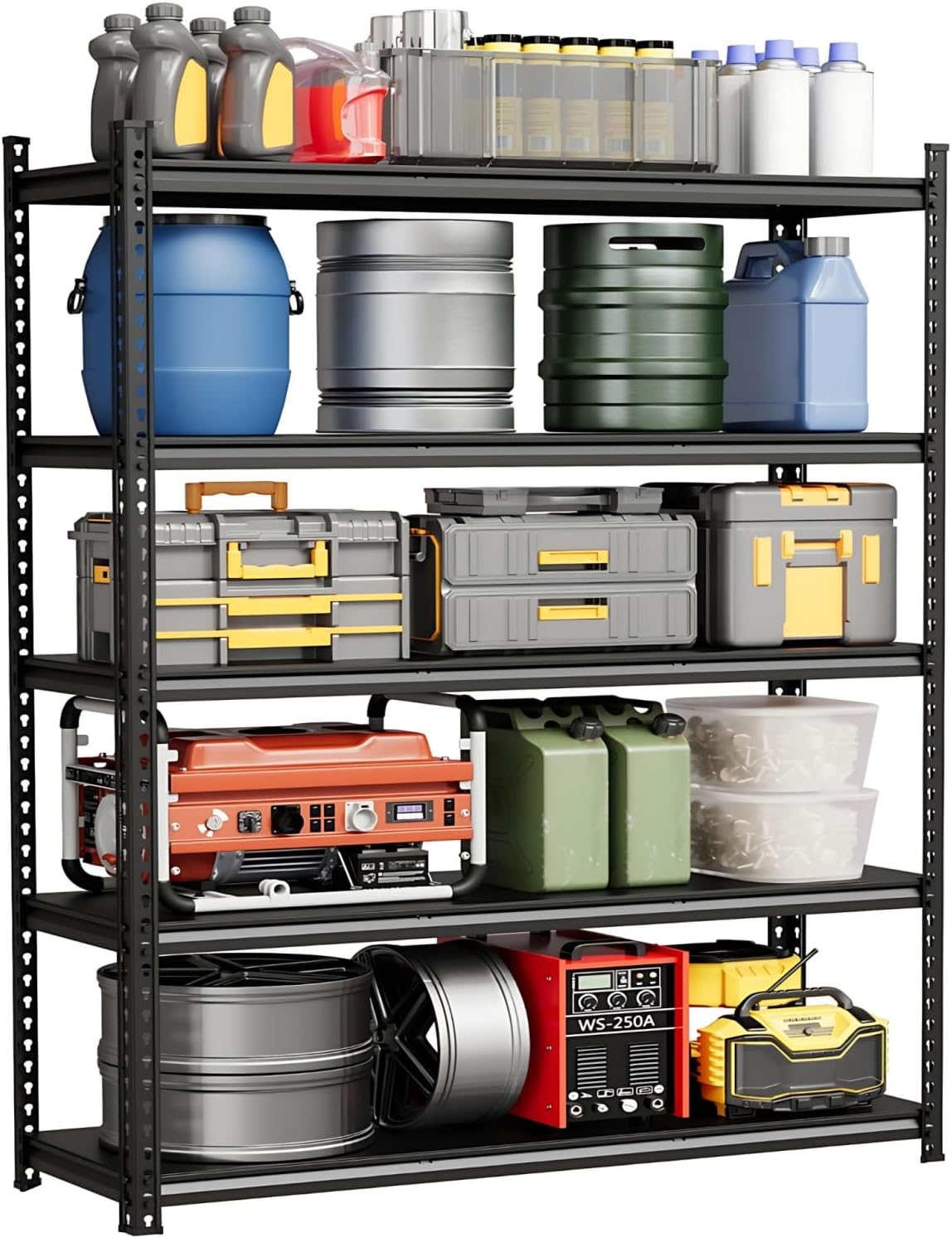 5-Tier Steel Garage Shelving Unit, 48"W x 16"D x 72"H, Adjustable Steel Utility Storage Rack with Metal Shelves, 770 Lbs/Shelf Capacity, for Garage, Warehouse, Pantry & Basement, Heavy Duty, Black 48" x 16" x 72"