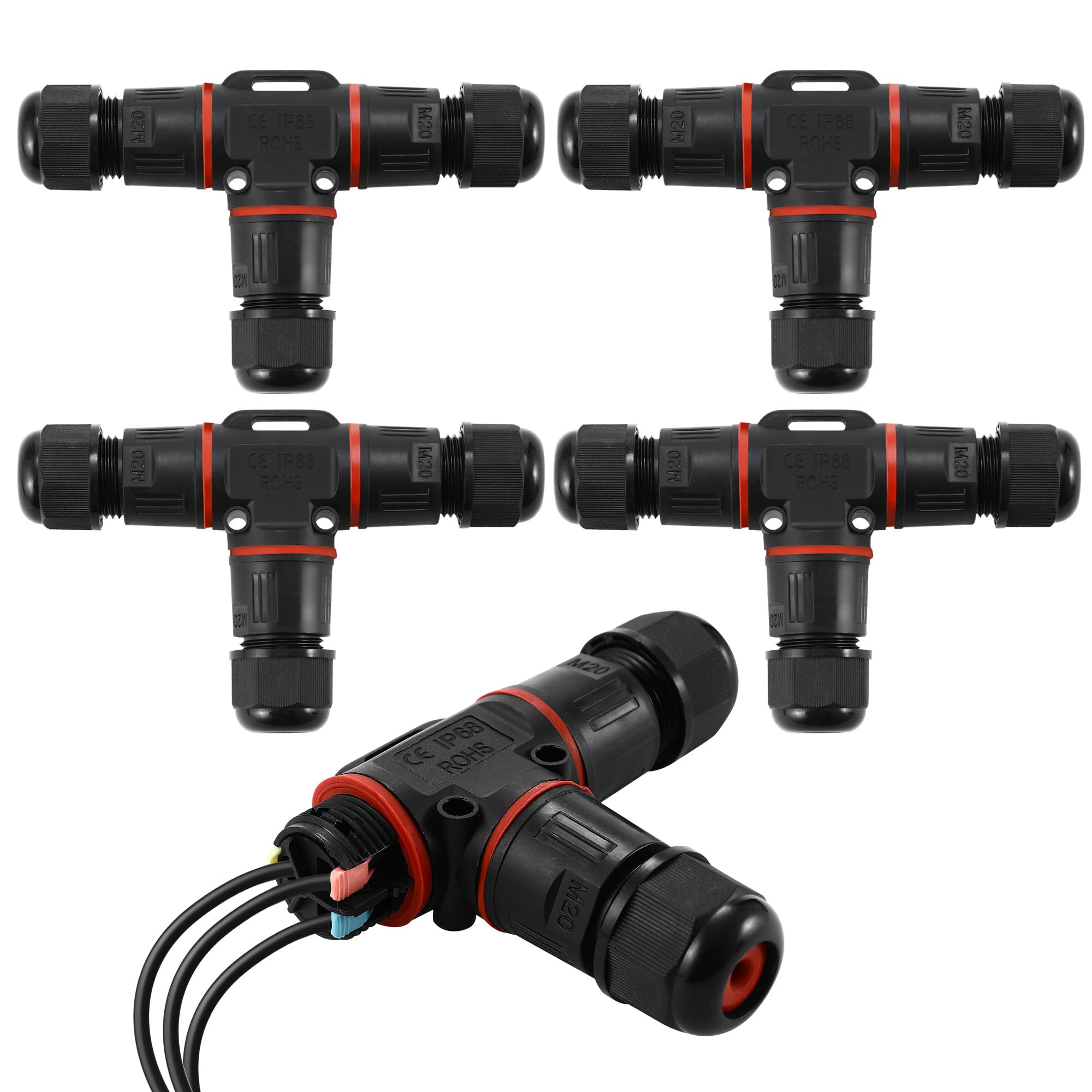 4 Pack Empalmes Cables Electricos de 3 pines，Empalmes Cables Electricos Estancos，IP68,Empalmes Cables Electricos Estancos Ø5-10mm，Apto para jardines, zonas exteriores, suelos, tejados (3 vías)