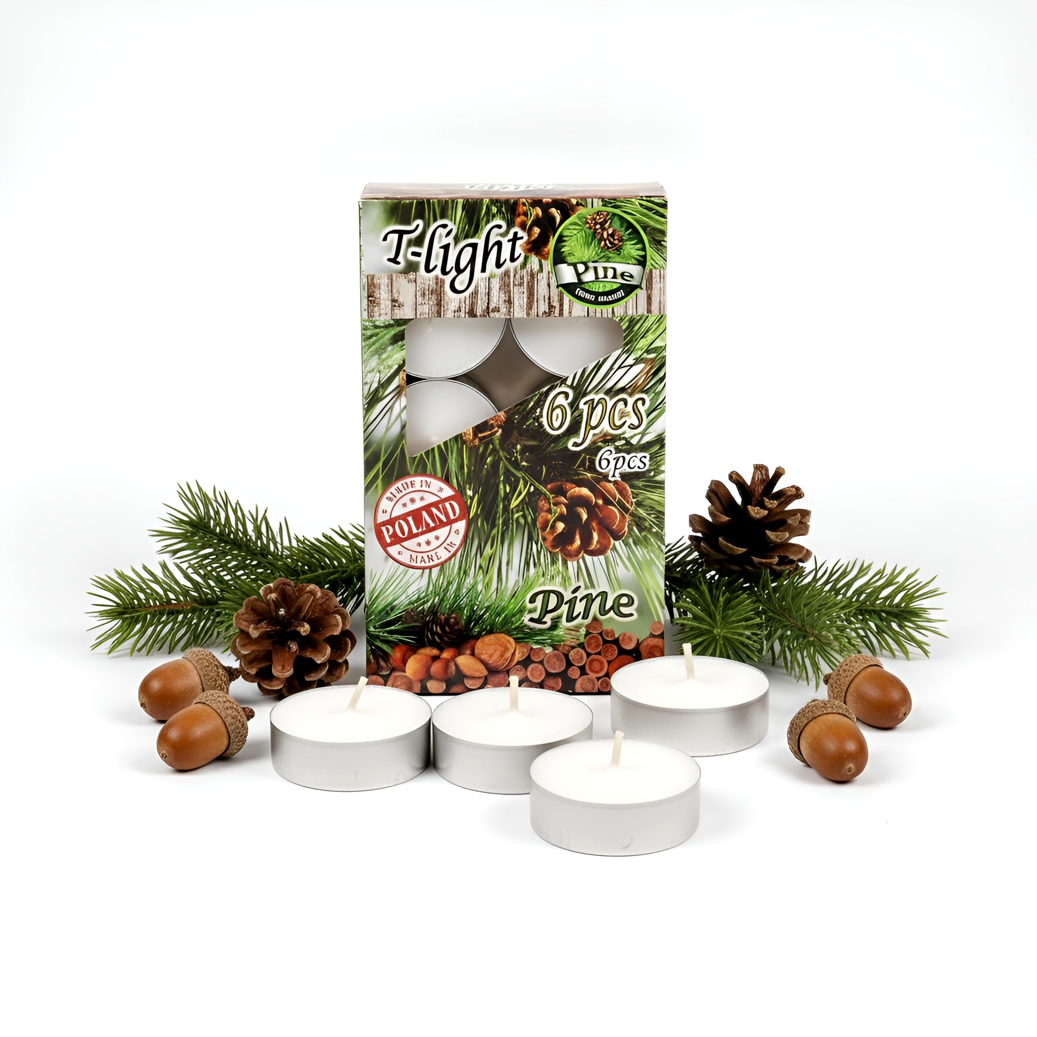 SolaDirect Scented Tea Lights Candles, Pack of 6 Tealights Candles, Decorative Household, Clean Burn, 4 Hours Long Burning Time (Pine)