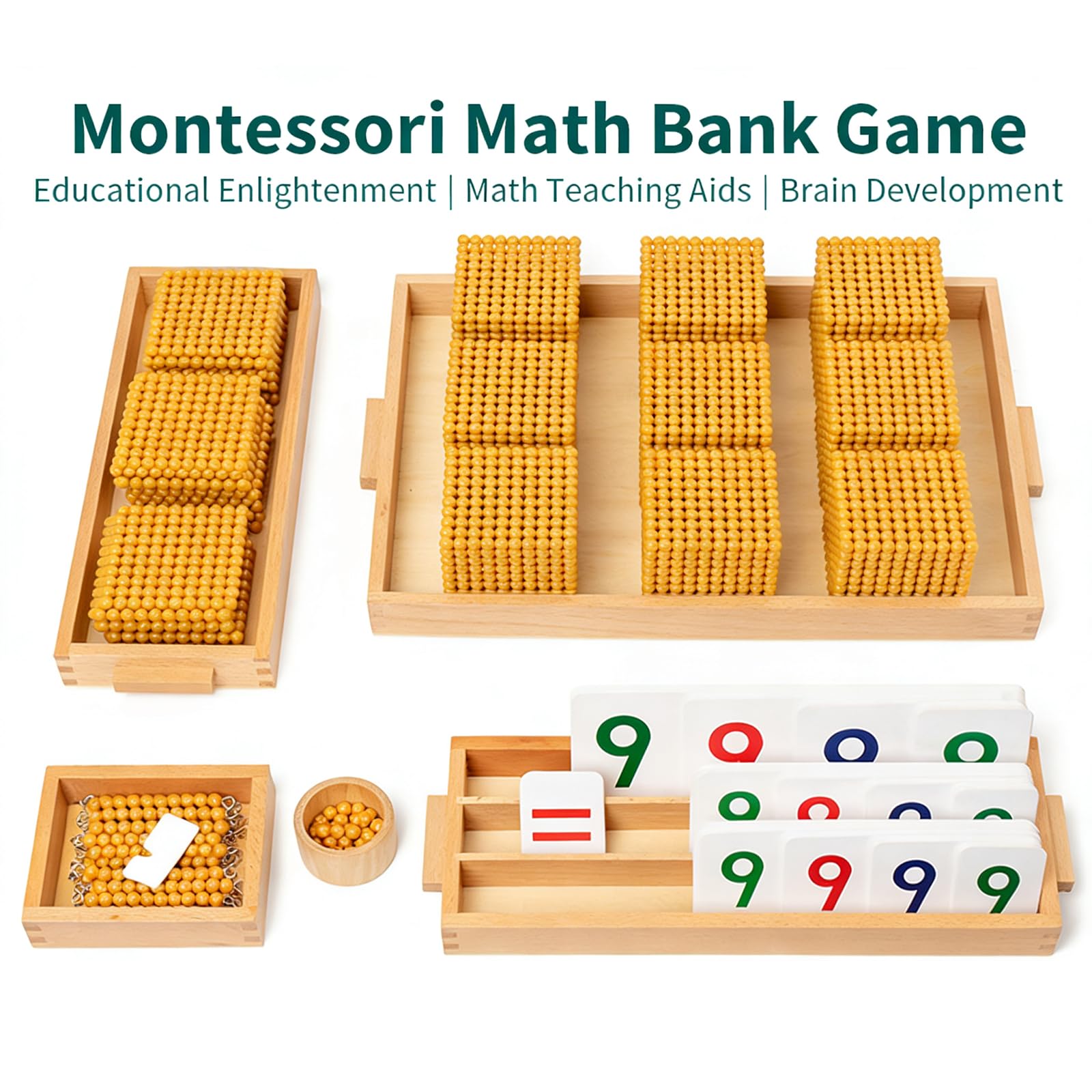 Montessori Perline Dorate con Tappeto Morbido Montessori Perline Dorate Decimali Sistema Banca Gioco