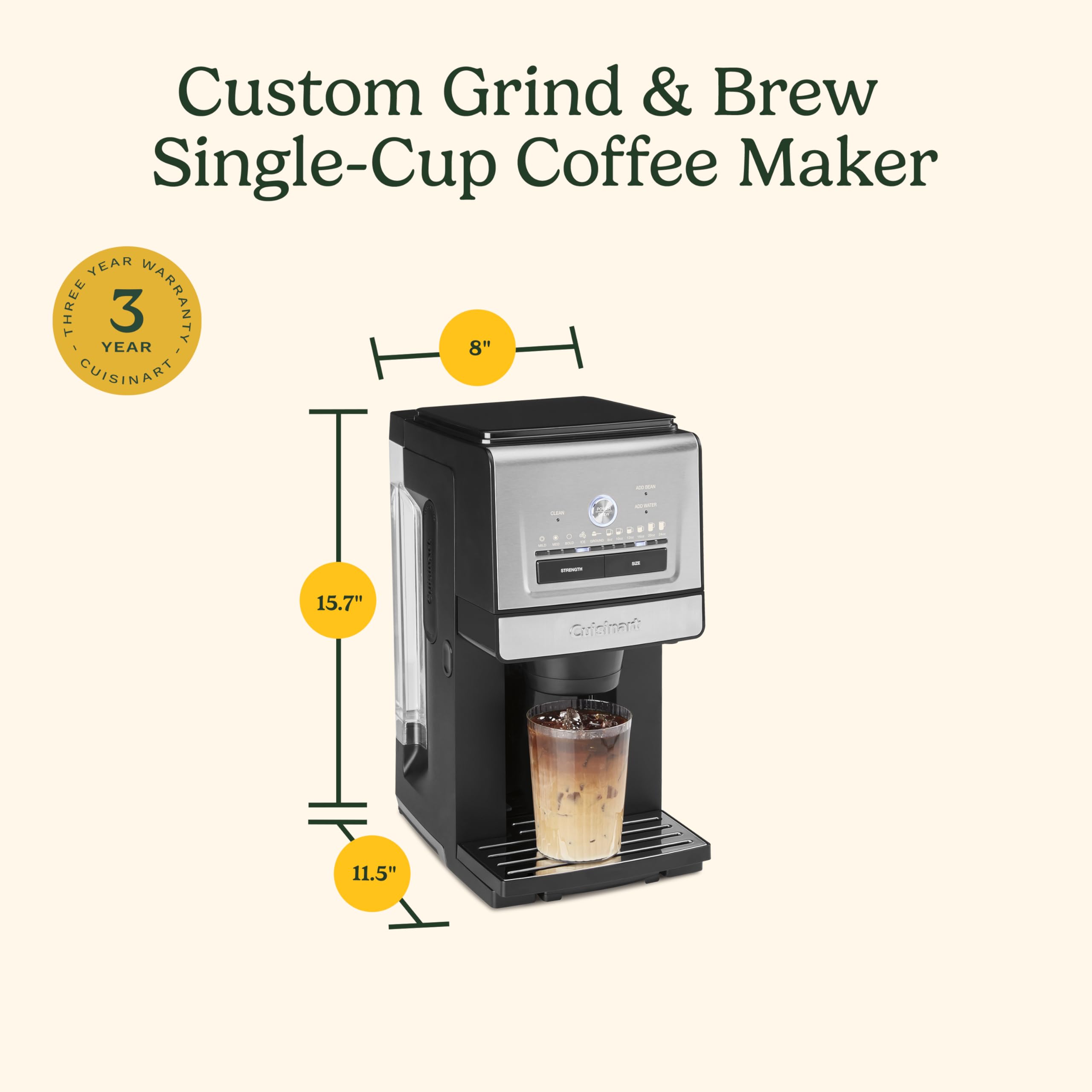 Cuisinart Coffee Maker, Grind and Brew Single Serve Coffee Maker, 6 Cup Sizes, Built-in Stainless Steel Burr Mill, Adjustable Strength, Grind Control and Over Ice Feature, Easy Cleaning, DGB-30 — view 9