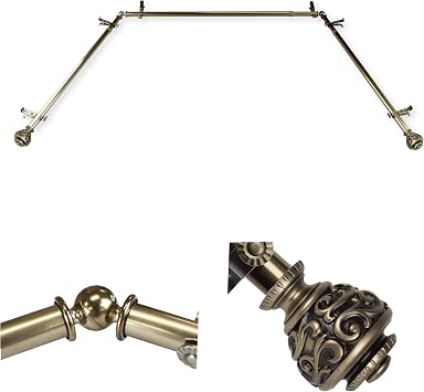 A&F Rod Decor, A&F Rod Decor Jamila 1316In Bay Window Curtain Rod 20In36In, 38In72In Antique Brass