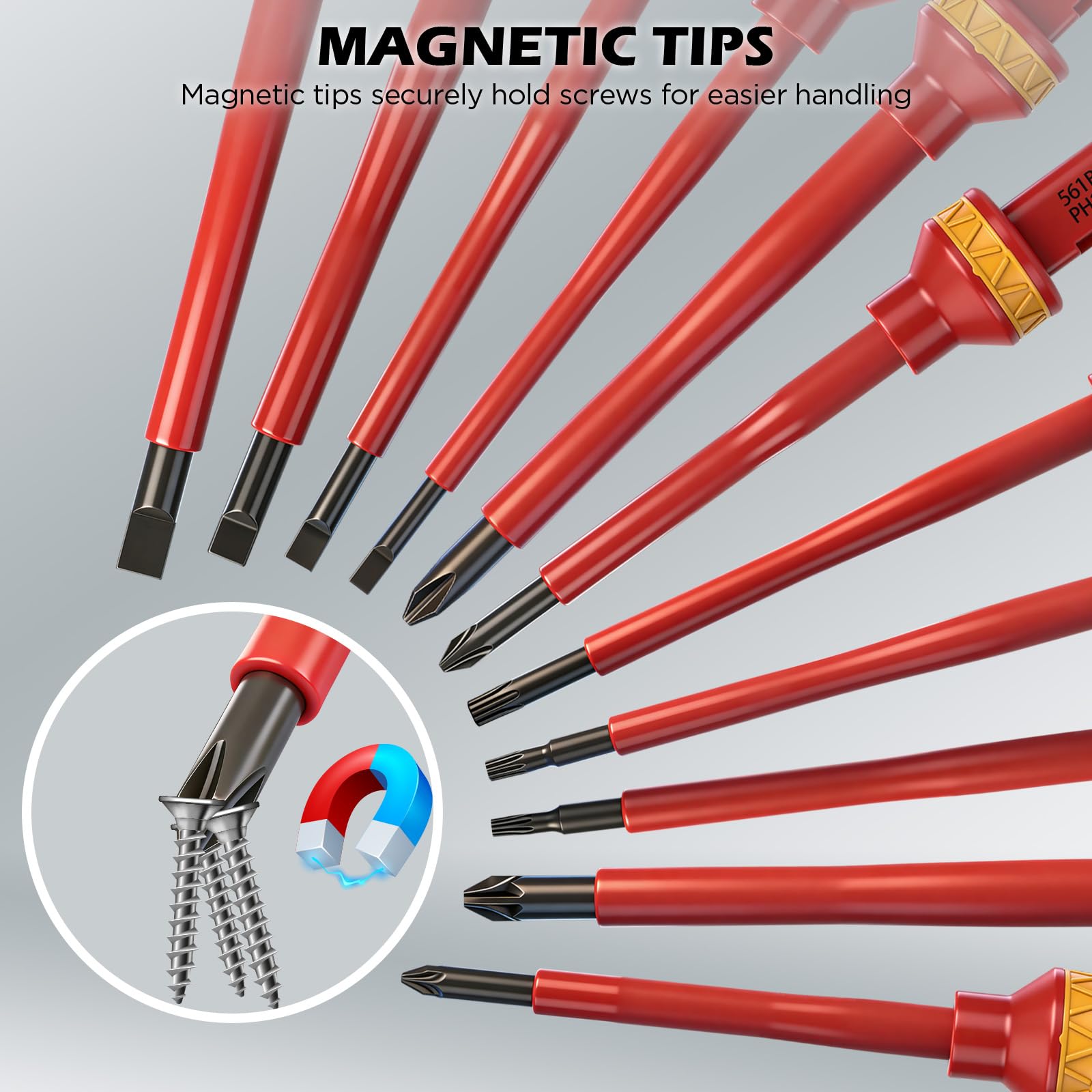 Set di cacciaviti elettrici isolati da 1000 V, set di 13 cacciaviti elettrici professionali con manico isolante in acciaio CRV magnetico Phillips Pozi Torx punte Pozi Torx certificate VDE e GS