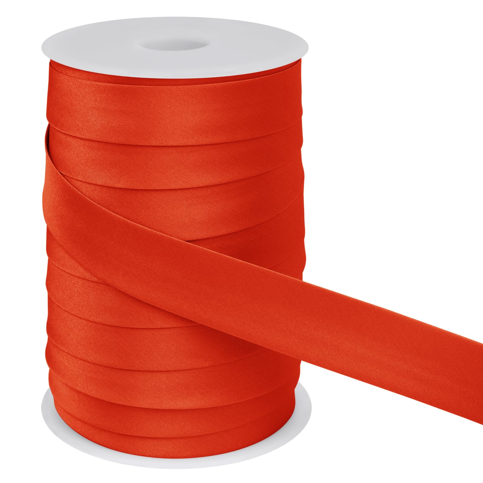 LEREATI Satin Bias Binding Tape for Sewing 1 Inch x 50m Sewing Bias Tape Double Fold, Upholstery Webbing Tape for Sewing, Bunting, Seaming, Quilting, Hemming (Orange Red)