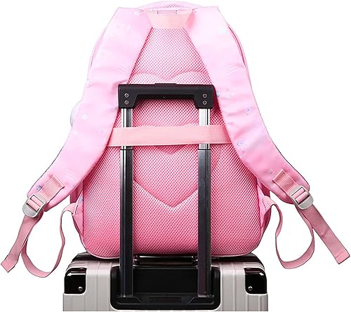 Miniatura 7 de Mochila ligera de gran capacidad de color degradado para laptop de 15.6 pulgadas con bonito colgante, Rosado, Grande