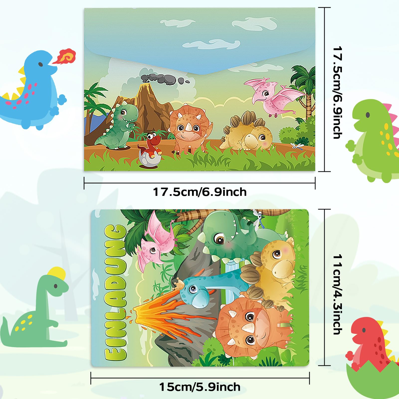 O-Kinee 12 biglietti di invito per compleanno per bambini, dinosauri, inviti di compleanno per bambini, inviti per feste di compleanno