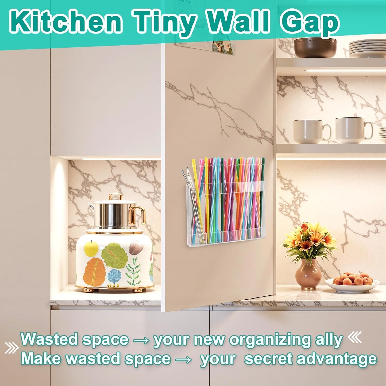 Straw Holder for Cabinet Door, Peel and stick Clear Straw Organizer, Large Acrylic Adhesive Reusable Straws Storage Container for Kitchen, Pantry, Cupboard, Bar Counter – 1 Pack - Image 7