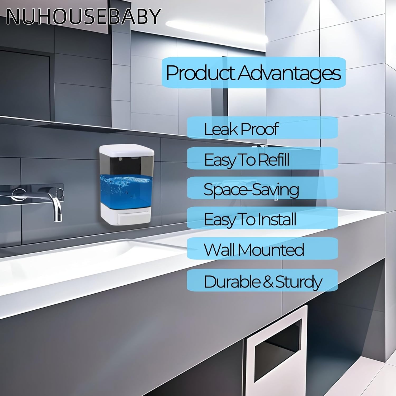 Manual Soap Dispenser Kitchen Bathroom Wall Mounted Hand Dispensers Commercial for Liquid Containers Shampoo Gel Chamber Plastic - (33.8 oz) 1000ml - Image 2