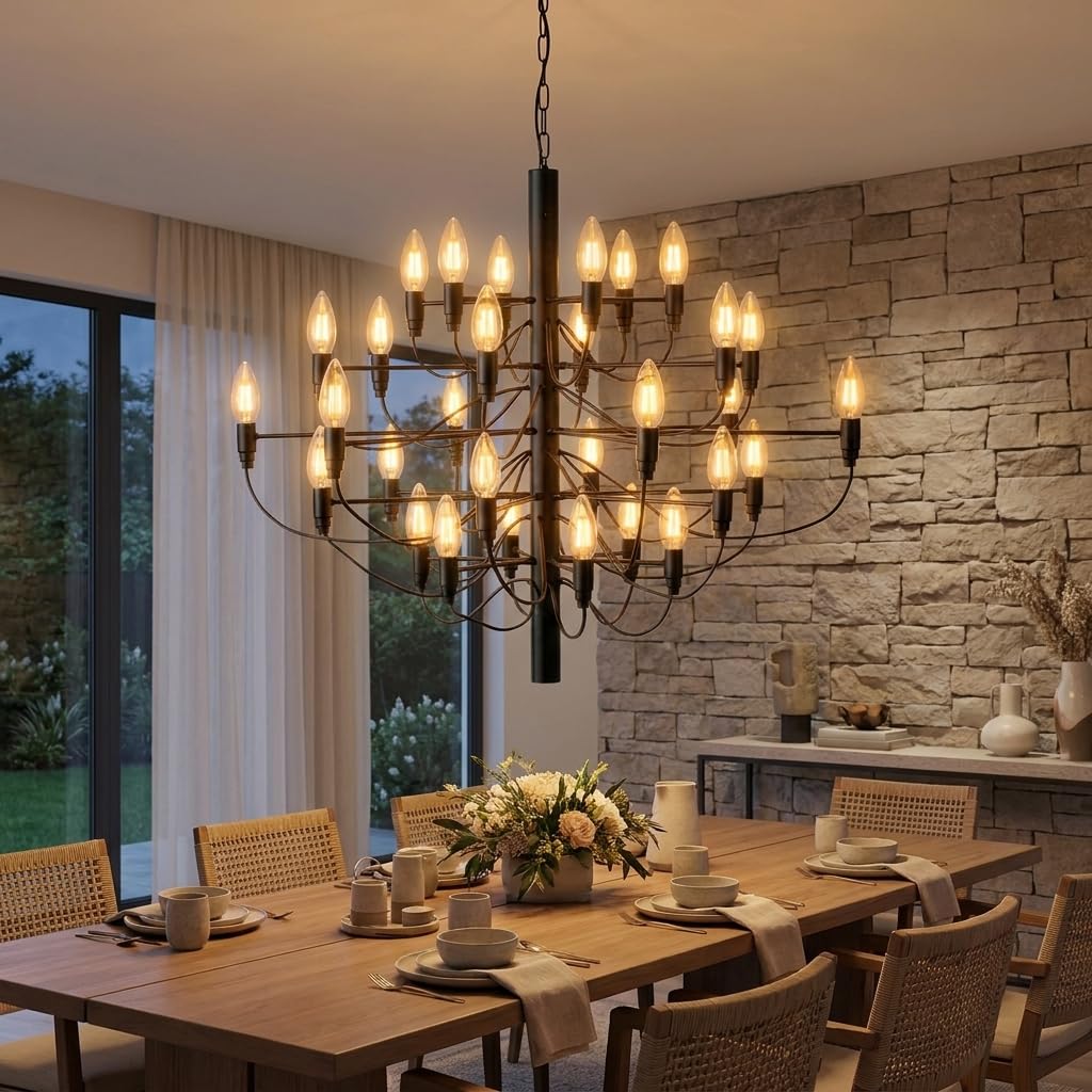 BARCELONA LED Duża Lampa Wisząca Ø85cm Crown 30xE14, Nowoczesny Żyrandol XL Sufitowy, Dekoracyjna Lampa do Dużego Salonu, Jadalni, Hotelu i Restauracji, Czarna Biała lub Chrom
